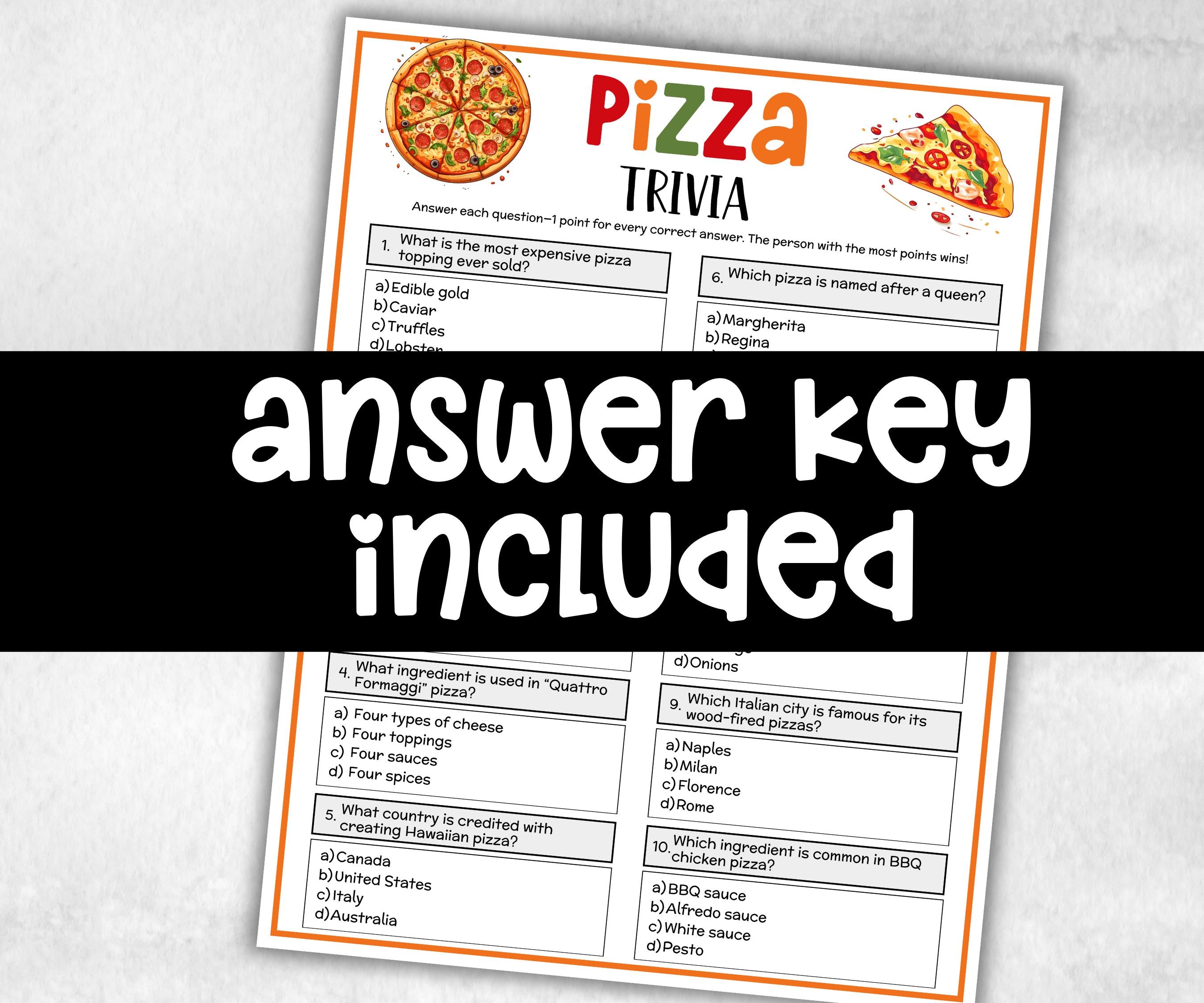 Pizza Printable Trivia, National Pizza Day, Pizza Baby Shower, Pizza Party Games, Family Game Night, Baby Shower Quiz, Trivia Game Night,-Holidays -TheHustlingCatLady-Party Games