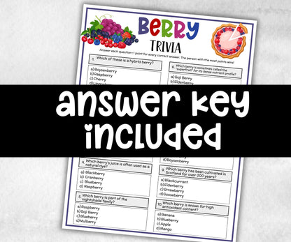 Berry Printable Trivia, Berry Sweet Baby, First Birthday Game, Girl Baby Shower, bridal shower, seniors trivia quiz, school classroom, kids-Holidays -TheHustlingCatLady-Party Games
