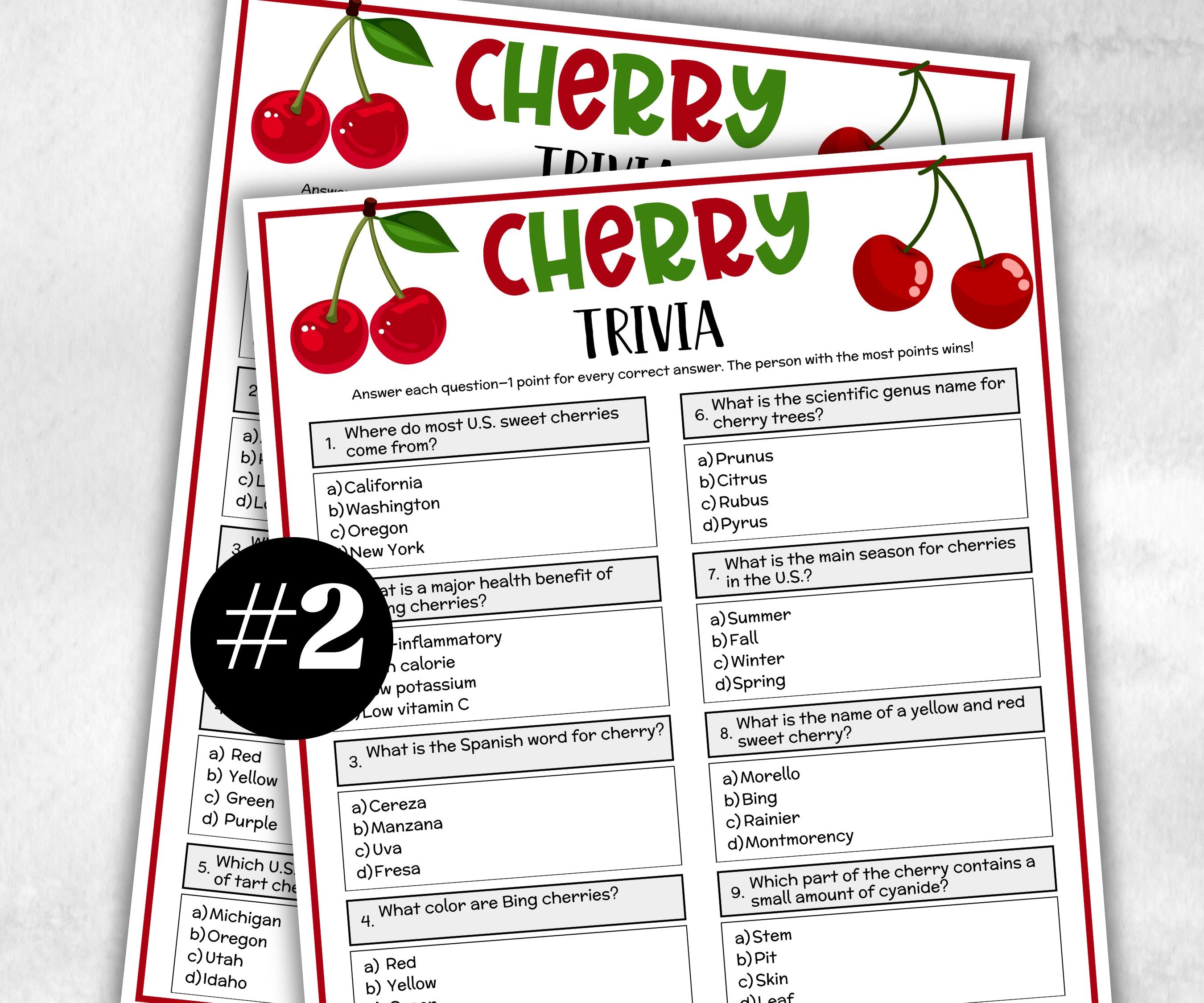 Cherry Printable Trivia, Berry Sweet Baby, First Birthday, Girl Baby Shower, bridal shower, senior quiz, Cherry Coquette, Wedding shower fun-Holidays -TheHustlingCatLady-Party Games