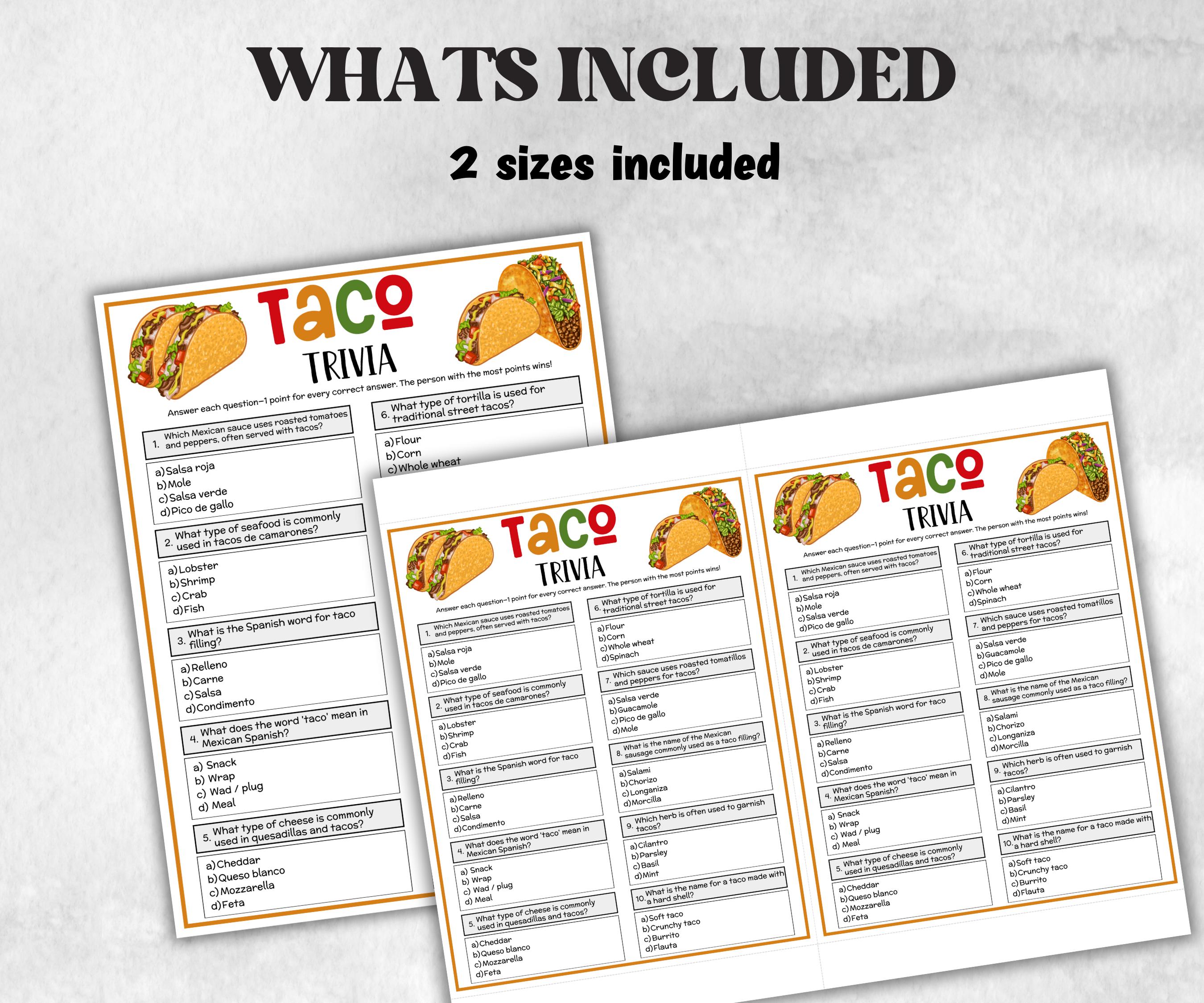 Taco Party Trivia, Cinco De Mayo Game, Mexican Party, Taco Tuesday, Fiesta Party Game, Mexican Fiesta Party, Mexican Fiesta Trivia, Summer-Holidays -TheHustlingCatLady-Party Games