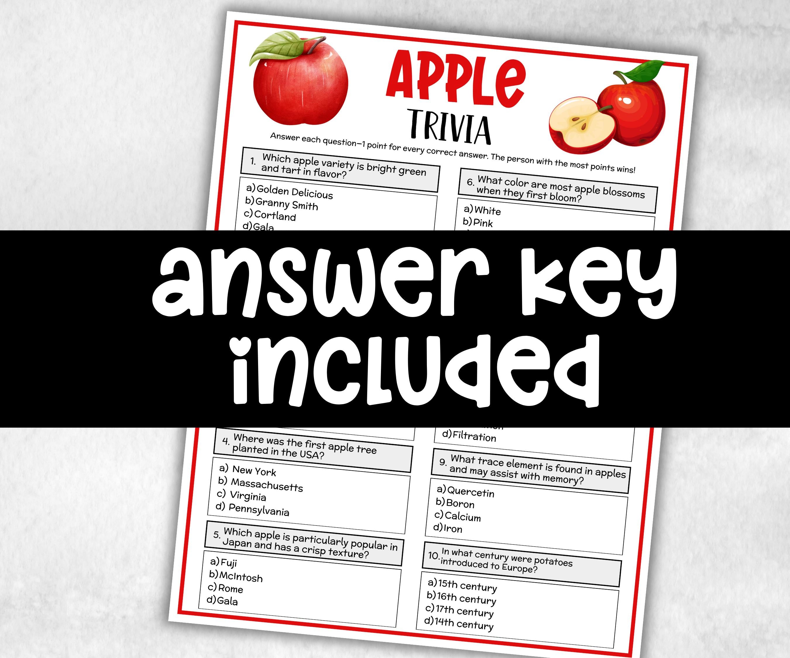 Apple Trivia Game, Fall Trivia Game, Thanksgiving, Apple Baby Shower, Fall Autumn Party Game, fall festival activity, classroom game, church-Holidays -TheHustlingCatLady-Party Games