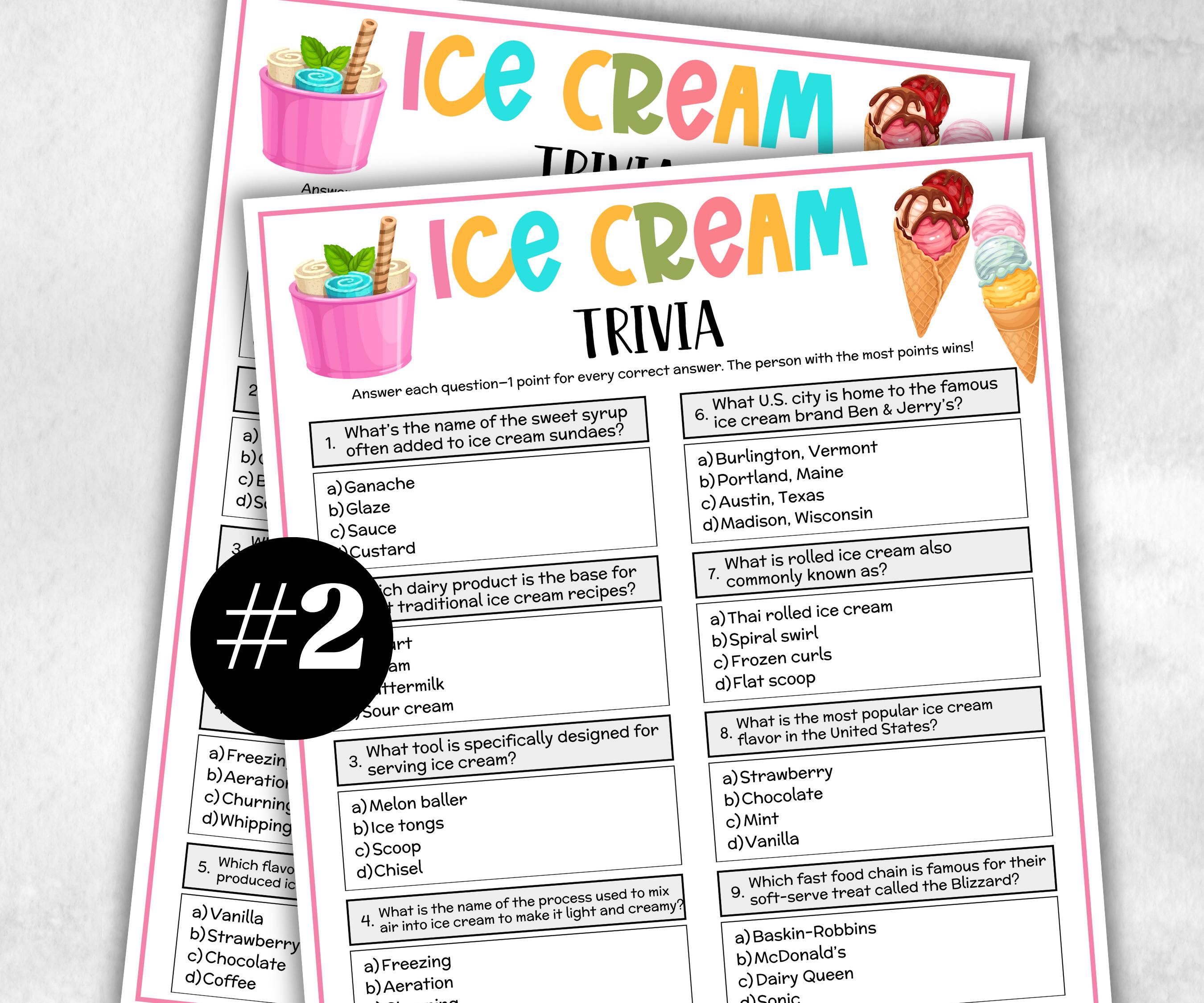 Ice Cream Trivia, Ice Cream Birthday, Ice Cream Social activity, Ice Cream Party Idea, Summer Party Game, Baby Shower Game, Ice Cream Shower-Holidays -TheHustlingCatLady-Party Games