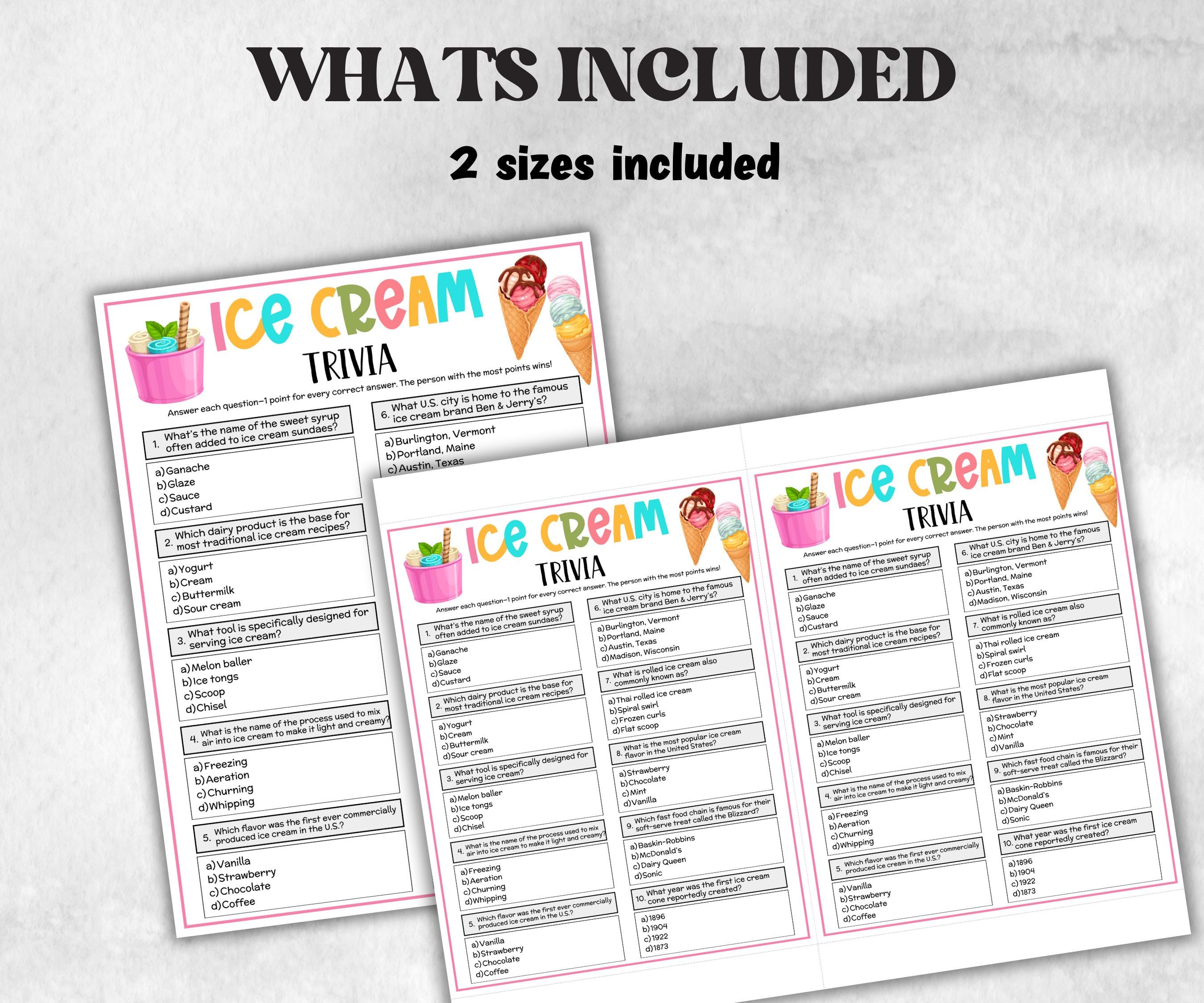 Ice Cream Trivia, Ice Cream Birthday, Ice Cream Social activity, Ice Cream Party Idea, Summer Party Game, Baby Shower Game, Ice Cream Shower-Holidays -TheHustlingCatLady-Party Games