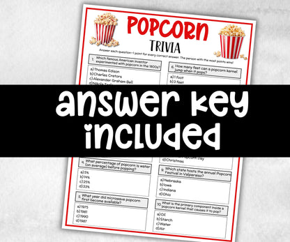 Popcorn Trivia, Movie Night, Popcorn Bar Activity, Family Game Night, Fast Food Trivia, Church Activity, Award Ceremony, Ready To Pop Quiz-Holidays -TheHustlingCatLady-Party Games