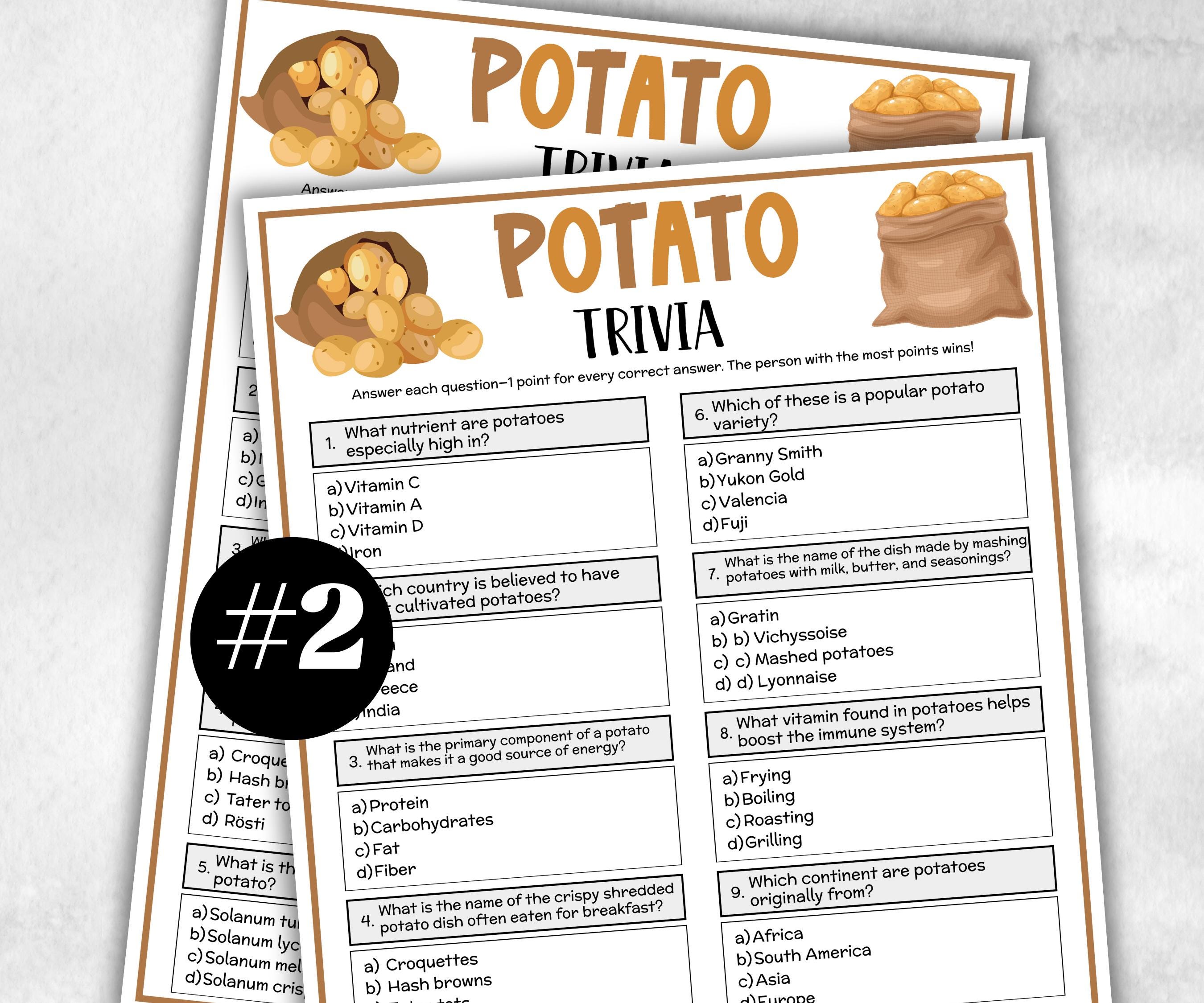 Potato Trivia, National Potato Day, Dinner Party Quiz, Senior Game Night, Potato Baby Shower, Office Party, Game Night, Church Activity-Holidays -TheHustlingCatLady-Party Games