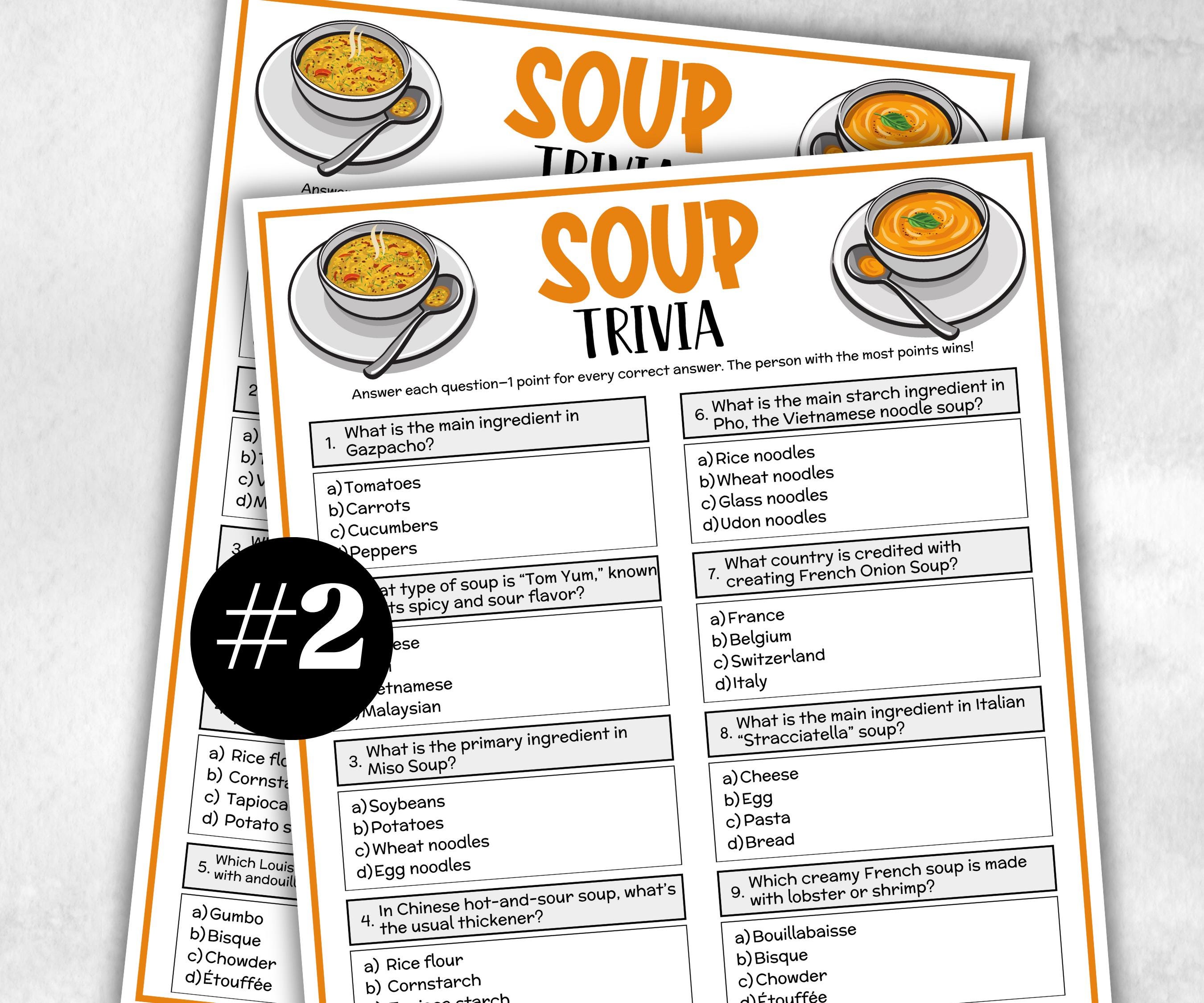 Soup Trivia Game, Soup Competition, Winter Icebreaker, Soup Theme Party, Potluck Contest, Rainy Day Snow Day,Soup Party, Soup Cook Off Theme-Holidays -TheHustlingCatLady-Party Games