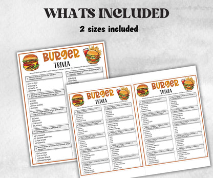 Hamburger Trivia, Bbq Burger Party Game, Fast Food Trivia, July 4Th Trivia, Summer Party, Fast Food Team Building, Family Guessing Game,-Holidays -TheHustlingCatLady-Party Games