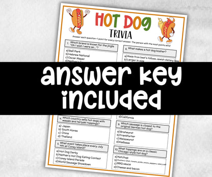 Hot Dog Trivia, National Hot Dog Day, BBQ Party Word Games, Baseball Party, Kids Party Games, Classroom Activities, Printable Fast Food Game-Holidays -TheHustlingCatLady-Party Games