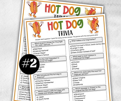 Hot Dog Trivia, National Hot Dog Day, BBQ Party Word Games, Baseball Party, Kids Party Games, Classroom Activities, Printable Fast Food Game-Holidays -TheHustlingCatLady-Party Games