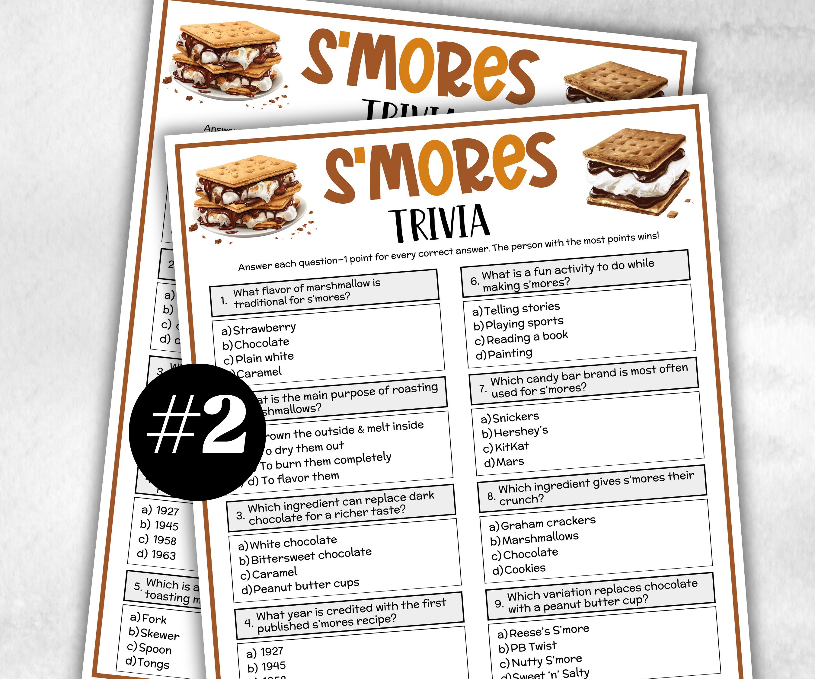 S'Mores Trivia Game, Camping Party Game, Church Activity, Summer Icebreaker, Smores 1st Birthday, Campfire Camping Birthday, Smores Shower-Holidays -TheHustlingCatLady-Party Games