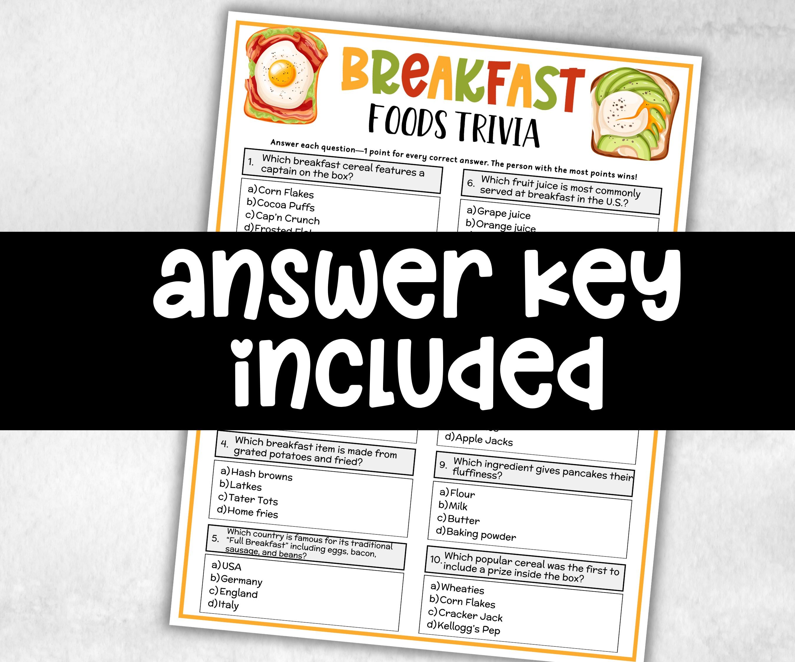 Breakfast Trivia, Brunch Slumber Party Games, Pancake Party, Food Trivia Game, Pancake And Pajamas, Senior Game Night, Icebreaker Trivia-Holidays -TheHustlingCatLady-Party Games