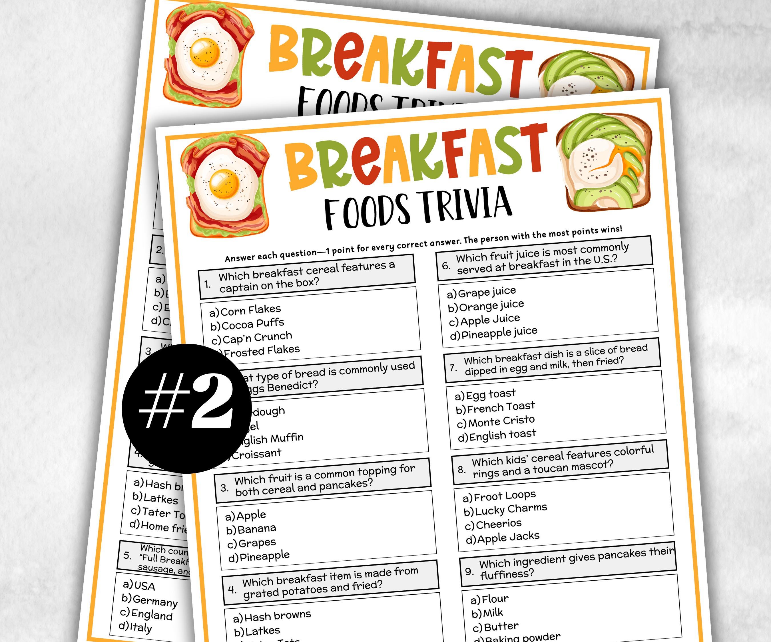 Breakfast Trivia, Brunch Slumber Party Games, Pancake Party, Food Trivia Game, Pancake And Pajamas, Senior Game Night, Icebreaker Trivia-Holidays -TheHustlingCatLady-Party Games