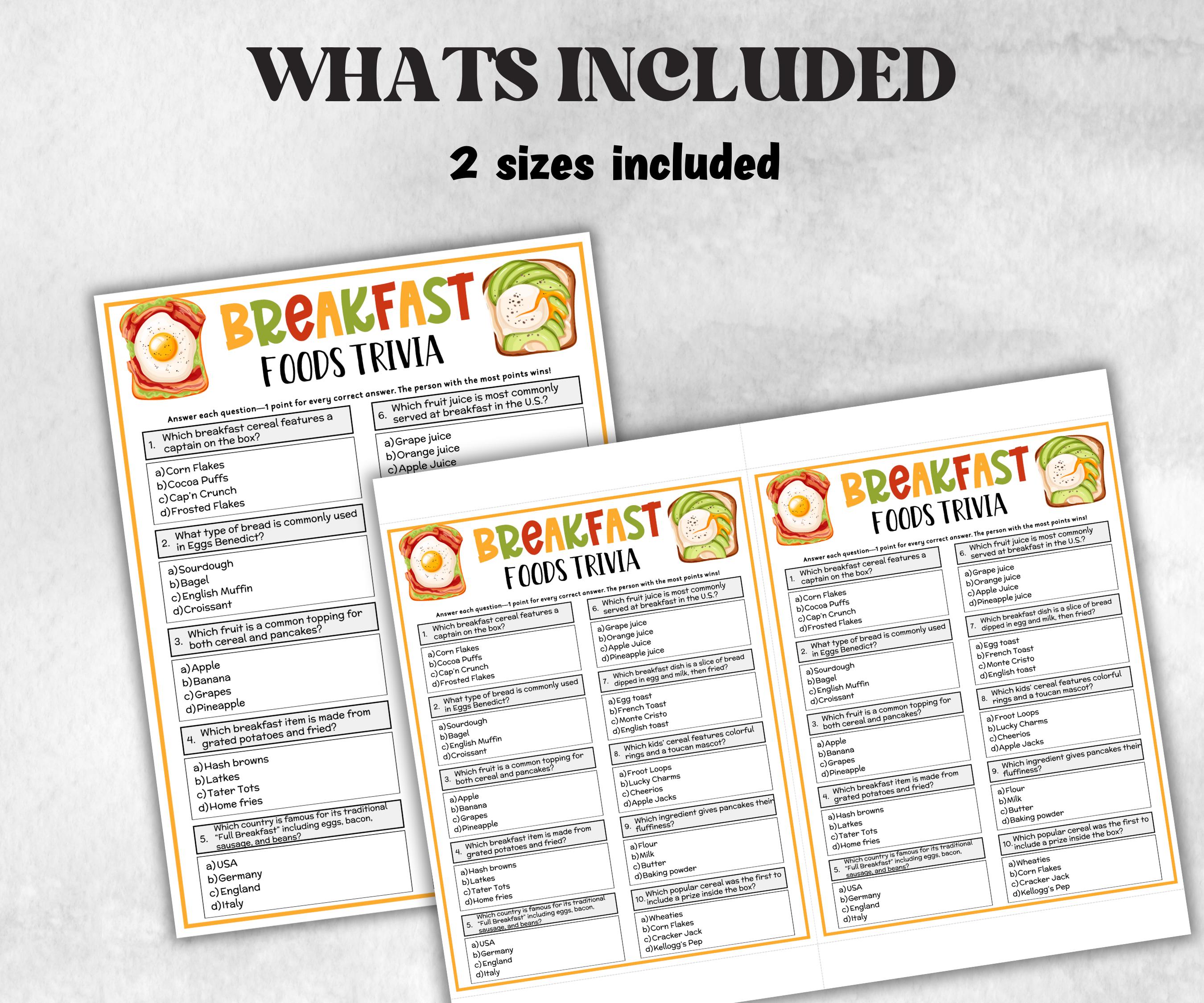 Breakfast Trivia, Brunch Slumber Party Games, Pancake Party, Food Trivia Game, Pancake And Pajamas, Senior Game Night, Icebreaker Trivia-Holidays -TheHustlingCatLady-Party Games