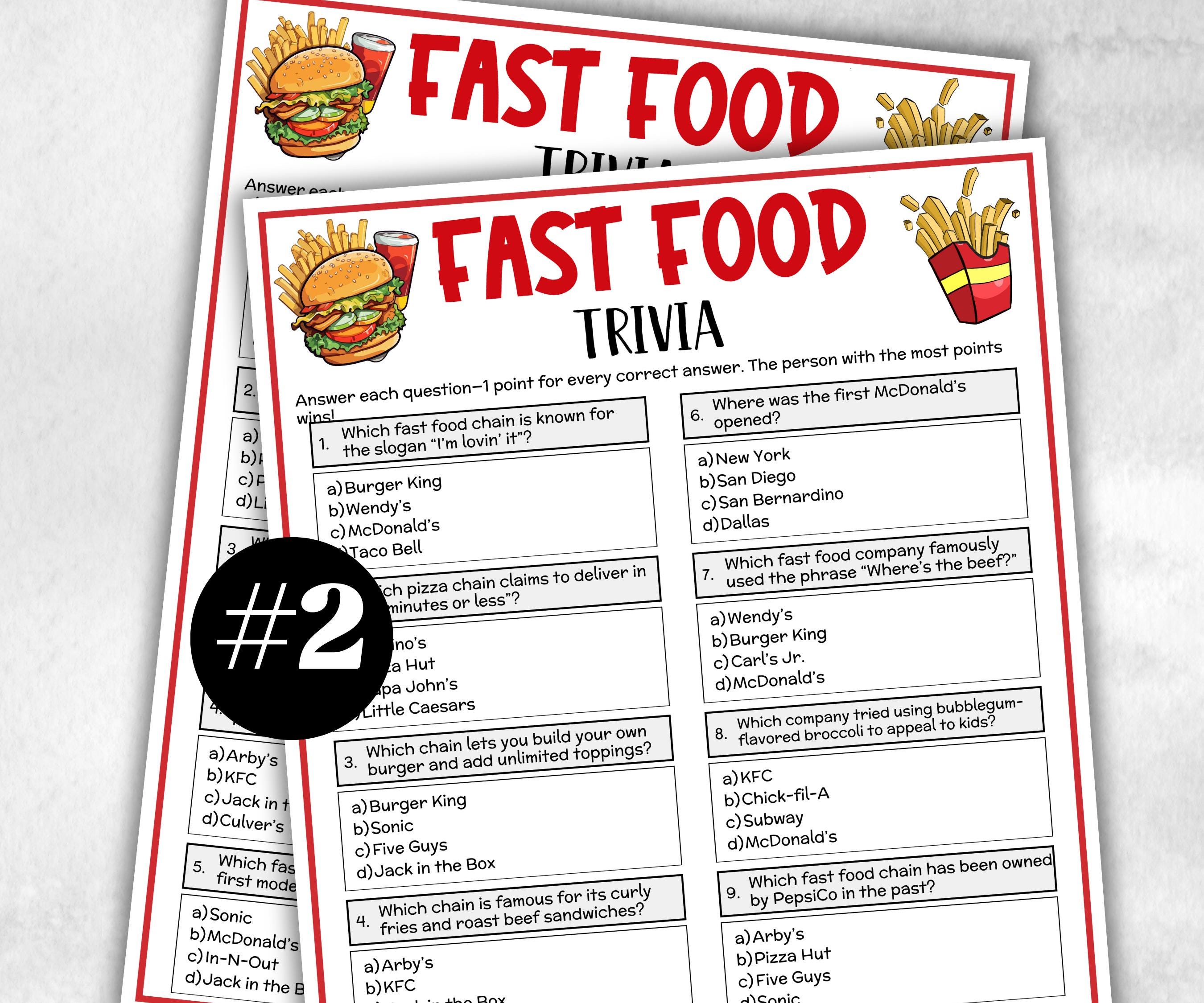 Fast Food Trivia, Family Game Night, Trivia for Seniors, Pub Trivia Quiz, Team Building, Family Reunion Game, 4th of July, Summer Trivia-Holidays -TheHustlingCatLady-Party Games