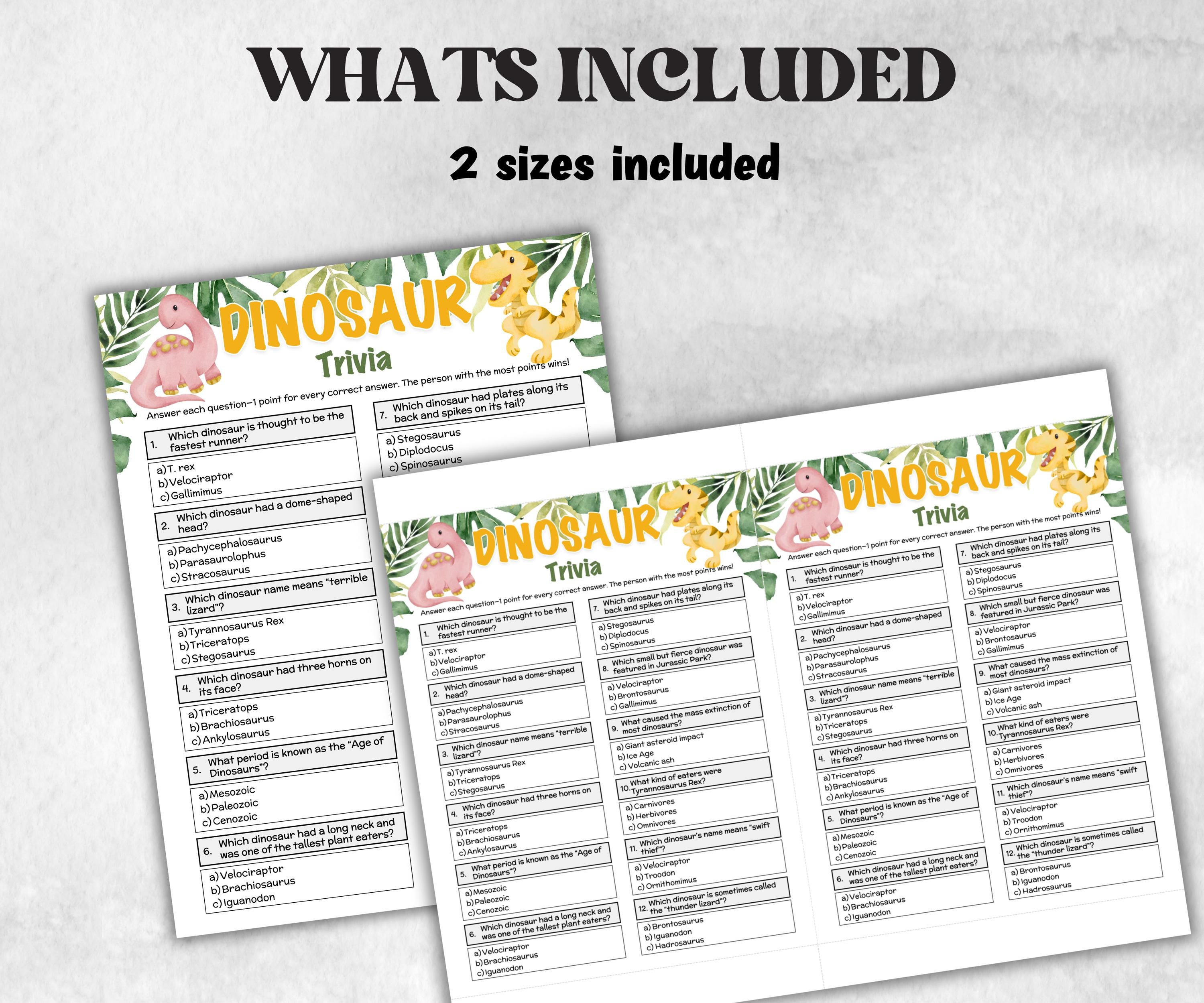 Dinosaur Trivia, Boy Birthday Game, Dinosaur Baby Shower, Printable Game, Dino Shower Games, Baby Shower Activity, Paleontology Grad Trivia-Holidays -TheHustlingCatLady-Party Games