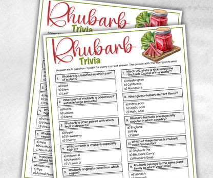 Rhubarb Trivia, Holiday Party, Family Game Night, Senior Center, Adult Party Quiz, July Fruit, Garden Themed Baby Shower, Ladies night quiz-Holidays -TheHustlingCatLady-Party Games