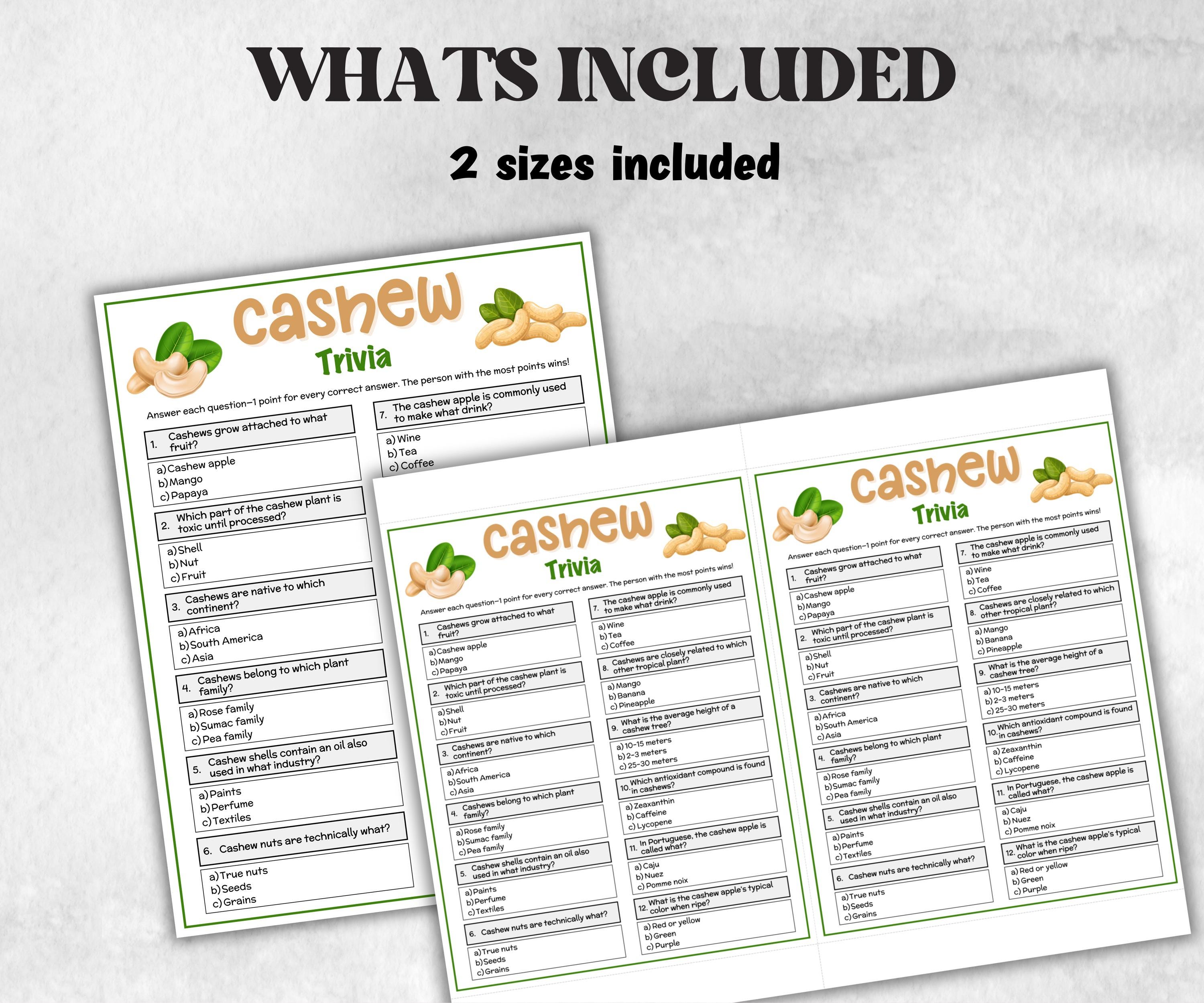Cashew Trivia, Holiday Party, Family Game Night, Senior Center, Adult Party Quiz, Cashew nut, Garden Themed Baby Shower, Ladies night quiz-Holidays -TheHustlingCatLady-Party Games