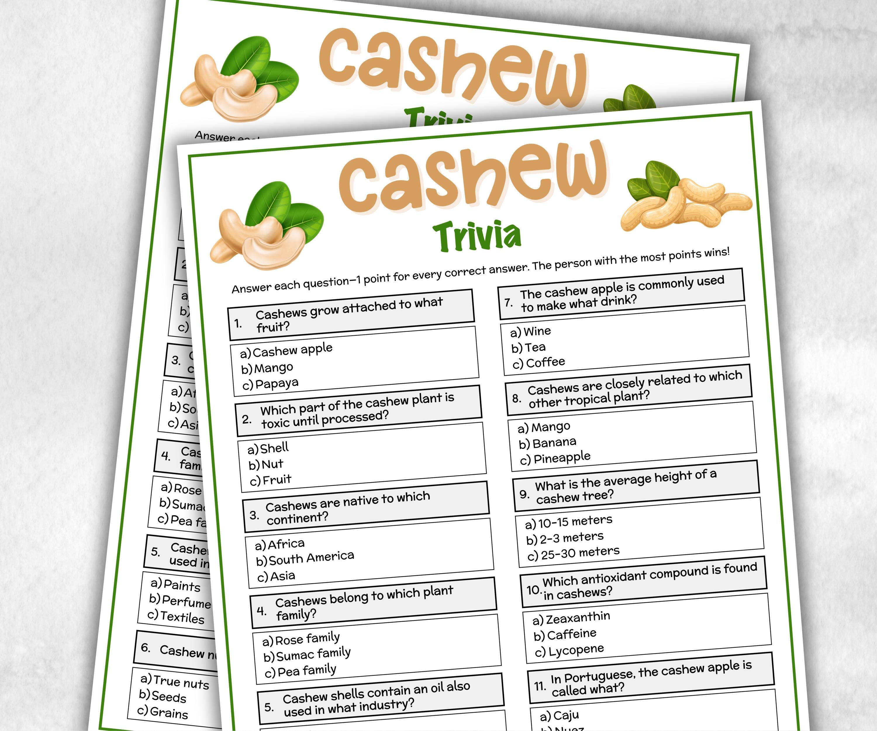 Cashew Trivia, Holiday Party, Family Game Night, Senior Center, Adult Party Quiz, Cashew nut, Garden Themed Baby Shower, Ladies night quiz-Holidays -TheHustlingCatLady-Party Games