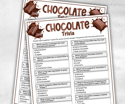 Chocolate Trivia, Family Game Night, Chocolate Day Quiz, Group Game, kid adult teen senior, team building, Ladies night, fun family activity-Holidays -TheHustlingCatLady-Party Games