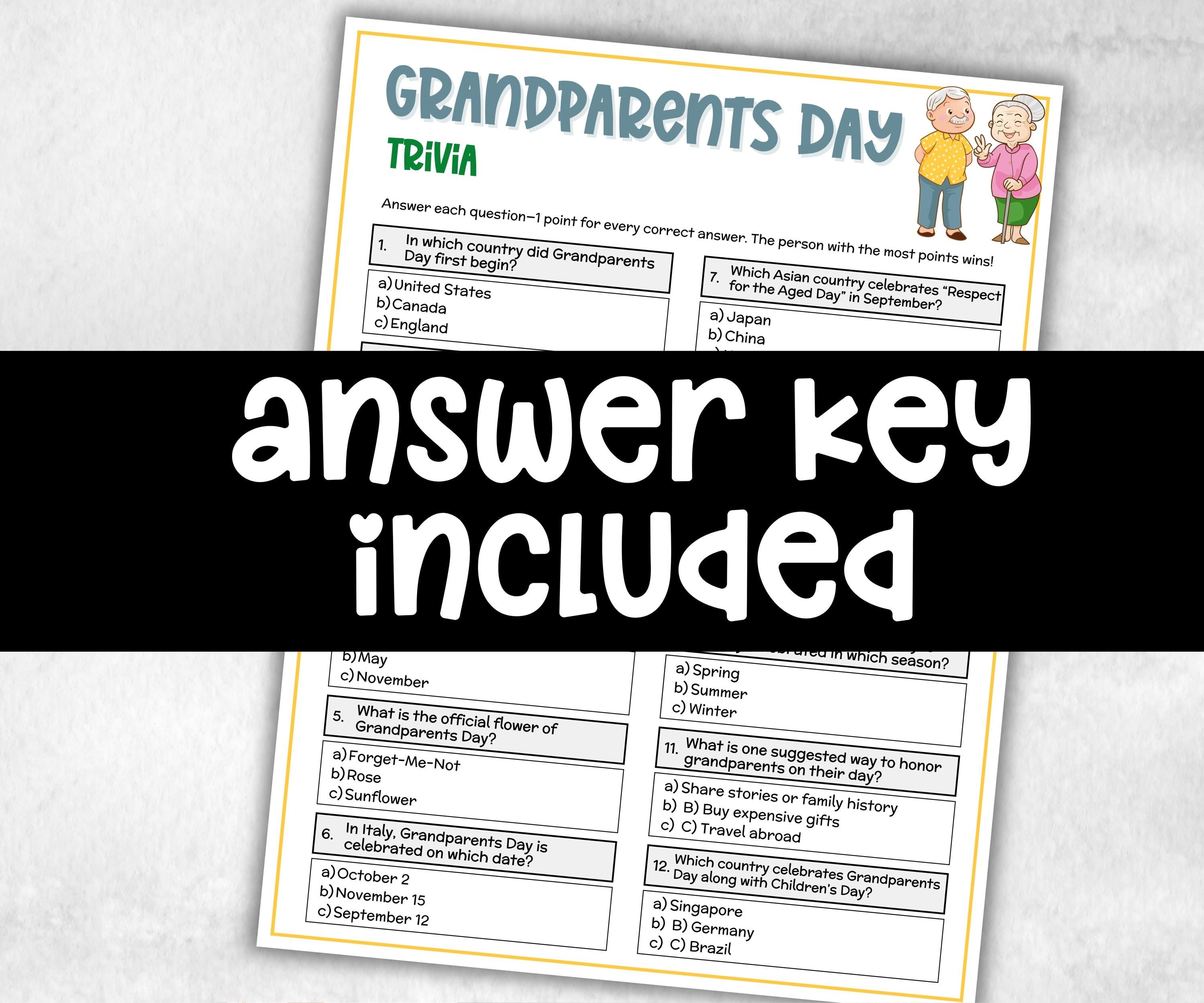 Grandparents Day Trivia, Grandkids Activity, Grandma Grandpa Party, Fun Family Trivia, Family Game Night, Tea Party, Grandpa Trivia Quiz-Holidays -TheHustlingCatLady-Party Games