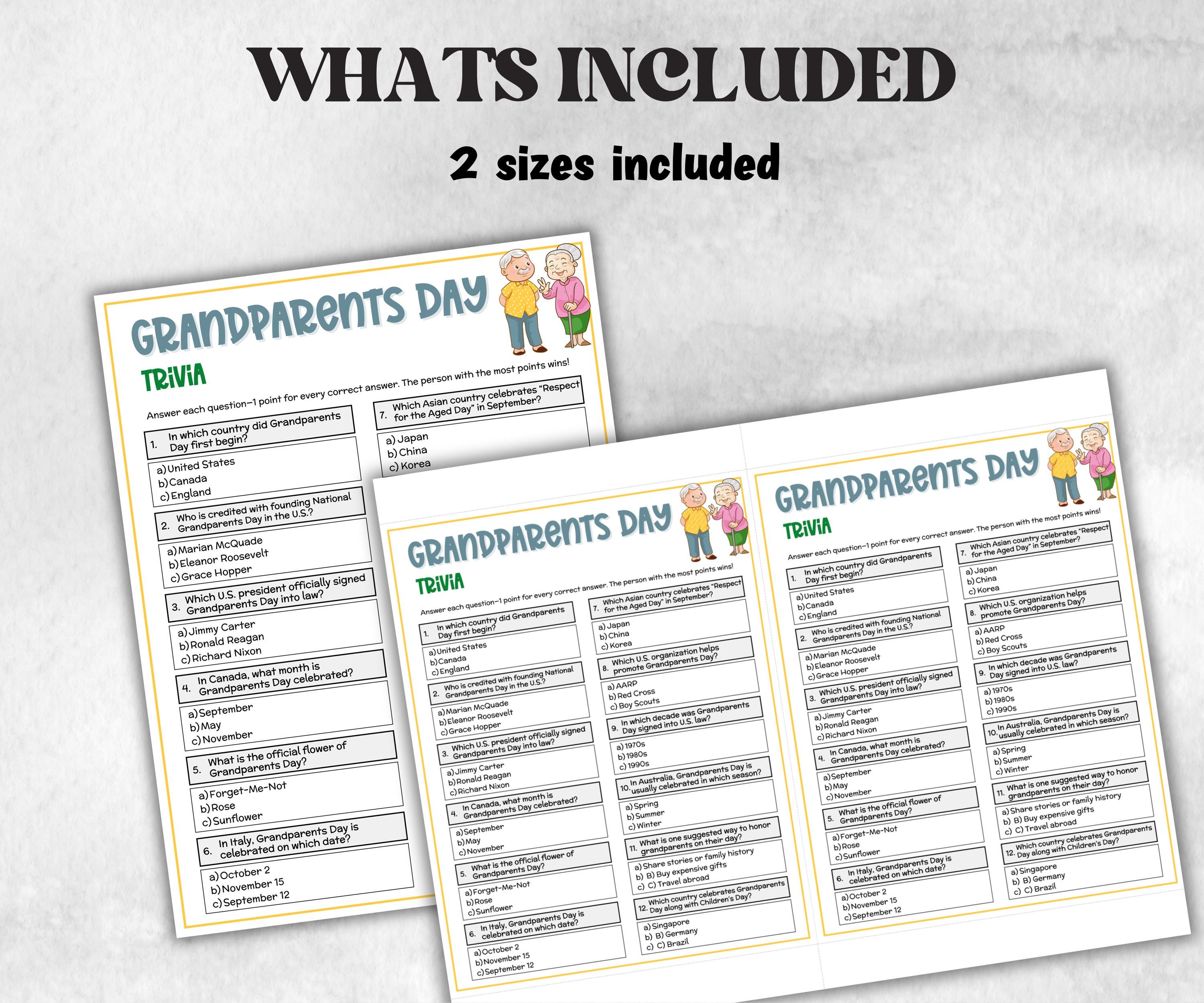 Grandparents Day Trivia, Grandkids Activity, Grandma Grandpa Party, Fun Family Trivia, Family Game Night, Tea Party, Grandpa Trivia Quiz-Holidays -TheHustlingCatLady-Party Games