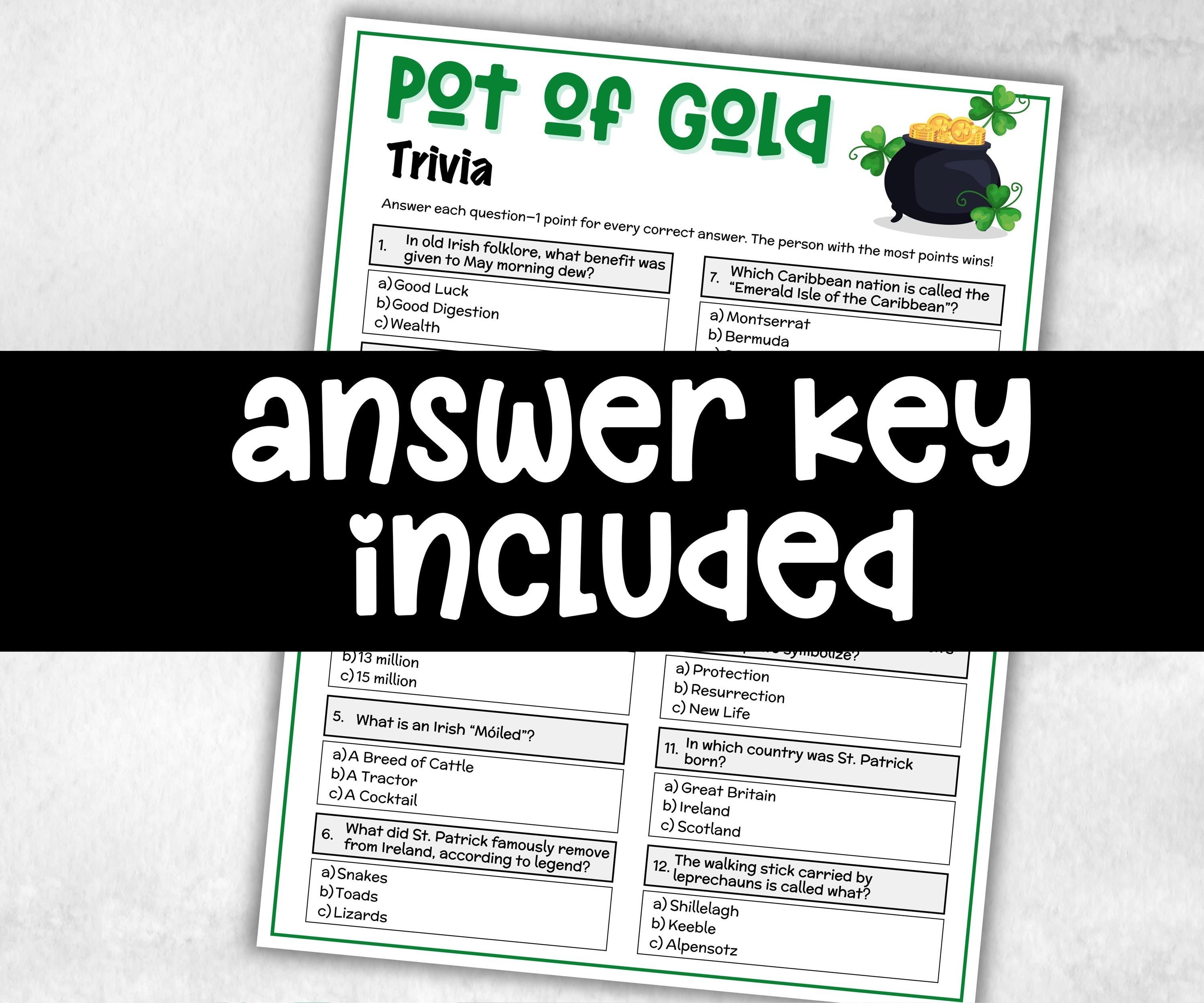 St Patrick Trivia, Patricks Activity, Irish Party, St Paddys Day, Classroom Game, Family Game Night, Games For Adults, Leprechaun Game-Holidays -TheHustlingCatLady-Party Games
