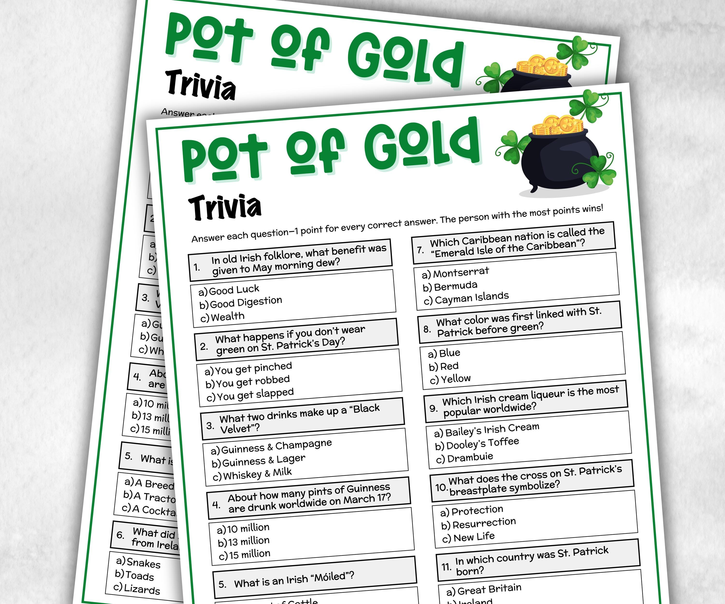 St Patrick Trivia, Patricks Activity, Irish Party, St Paddys Day, Classroom Game, Family Game Night, Games For Adults, Leprechaun Game-Holidays -TheHustlingCatLady-Party Games