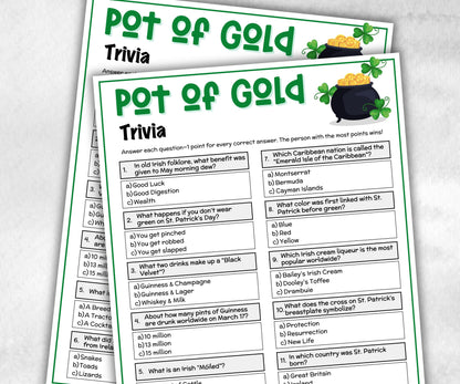 St Patrick Trivia, Patricks Activity, Irish Party, St Paddys Day, Classroom Game, Family Game Night, Games For Adults, Leprechaun Game-Holidays -TheHustlingCatLady-Party Games