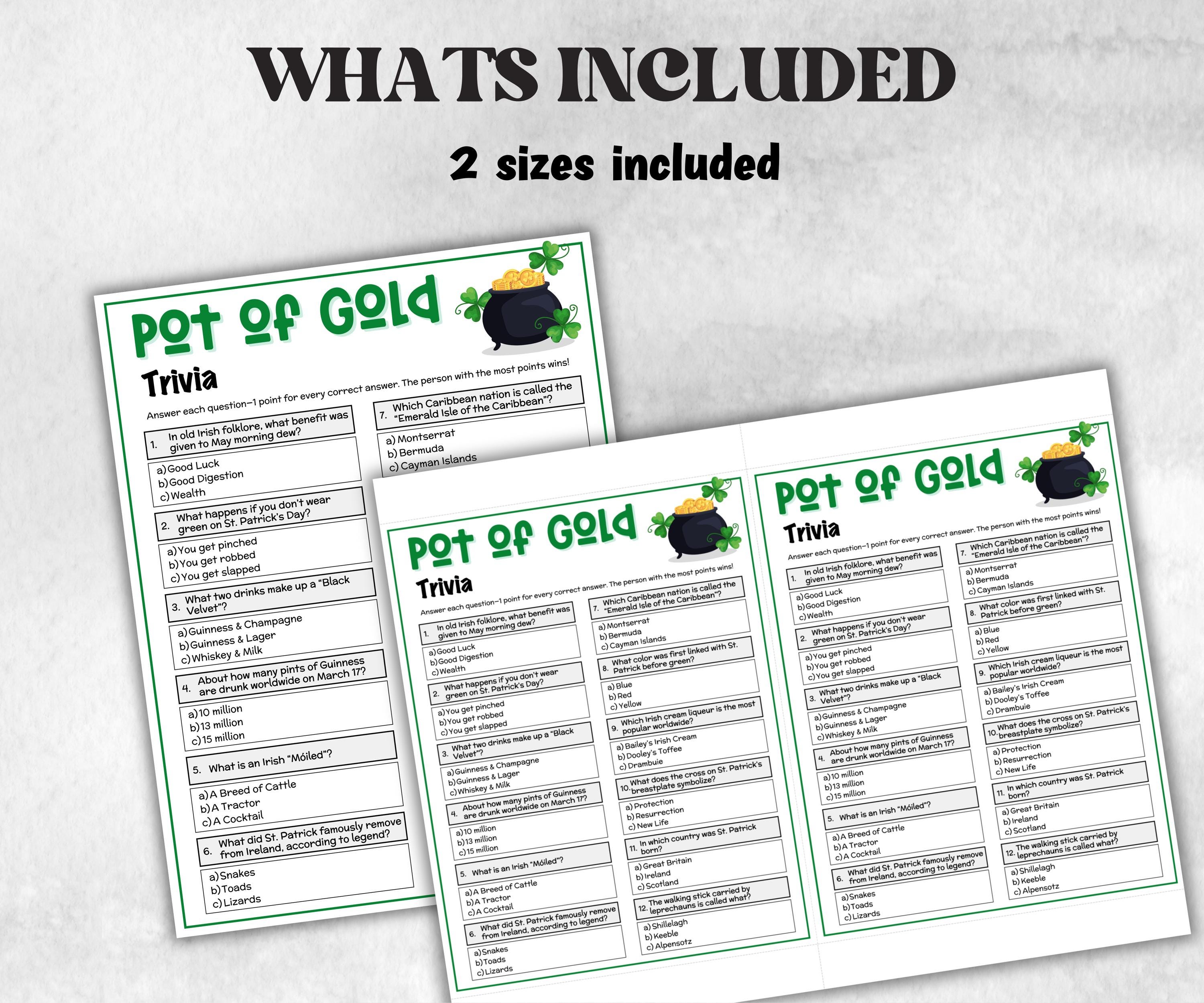 St Patrick Trivia, Patricks Activity, Irish Party, St Paddys Day, Classroom Game, Family Game Night, Games For Adults, Leprechaun Game-Holidays -TheHustlingCatLady-Party Games