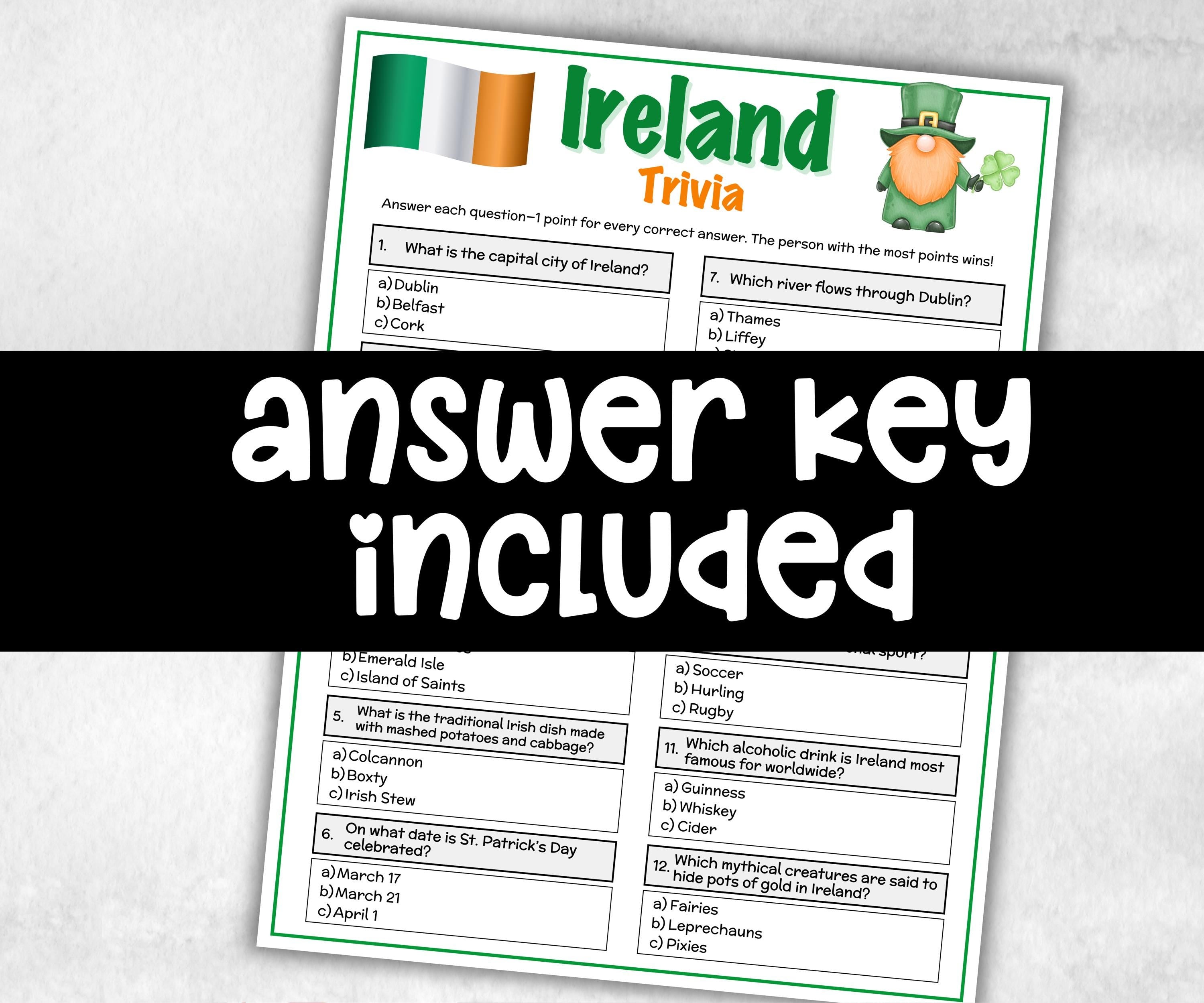 Ireland Trivia, Patricks Activity, Irish Party, St Paddys Day, Classroom Game, Family Game Night, Luck of the Irish, shamrock educational-Holidays -TheHustlingCatLady-Party Games