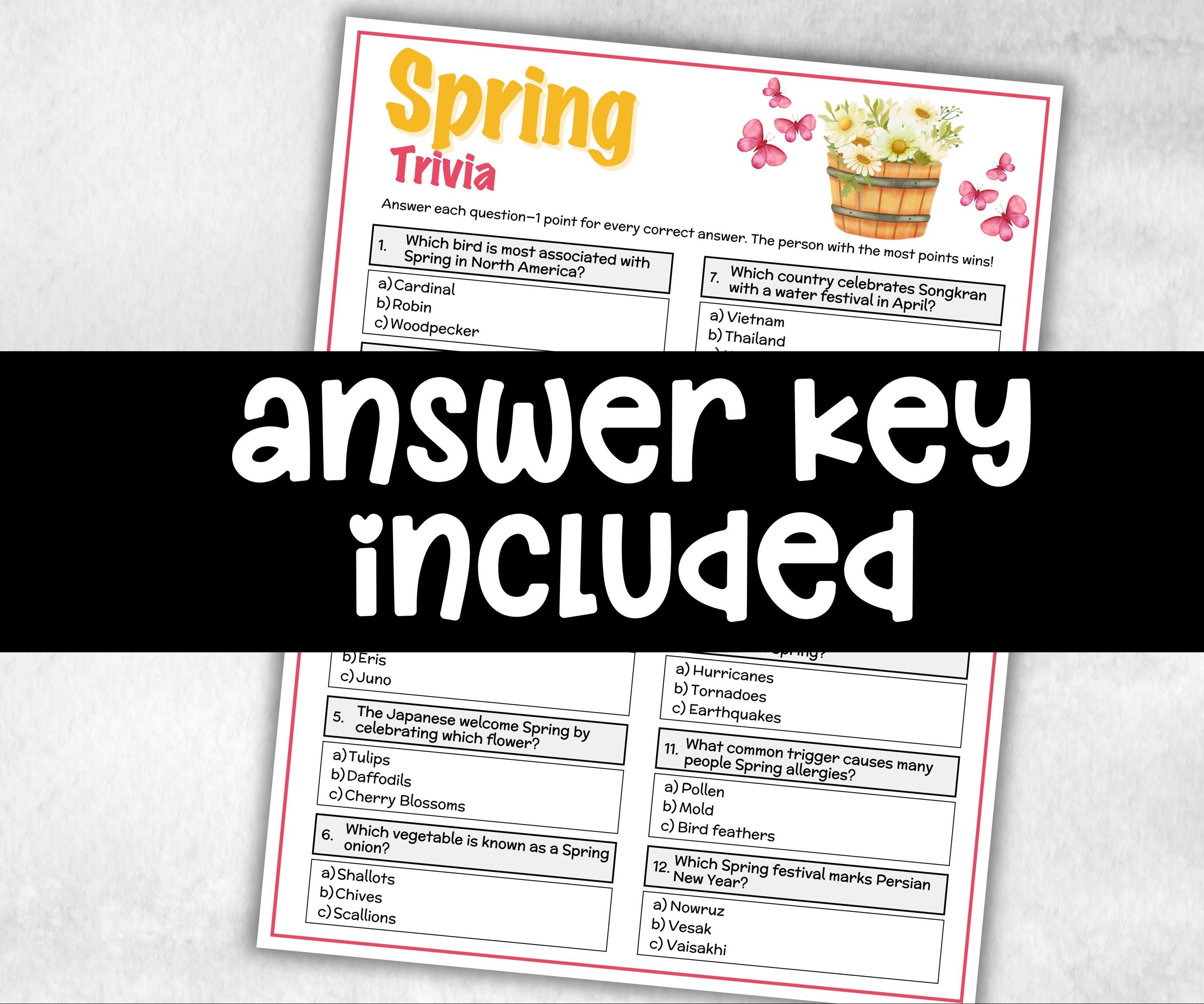 Spring Trivia, Spring Activity, Trivia Questions, Game For Seniors, Garden Party Spring Break, Family Game Night, Group Game, kid adult teen-Holidays -TheHustlingCatLady-Party Games