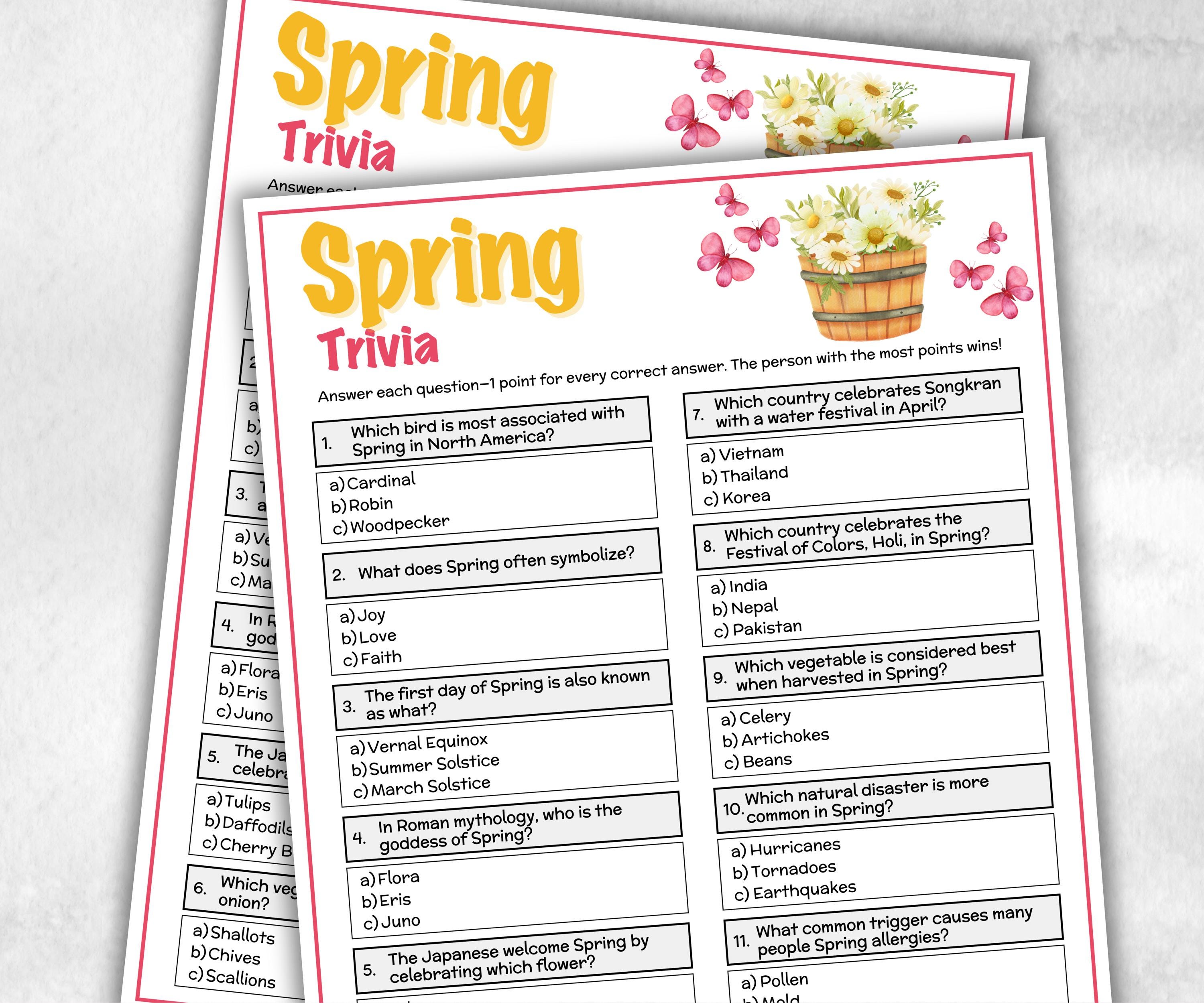 Spring Trivia, Spring Activity, Trivia Questions, Game For Seniors, Garden Party Spring Break, Family Game Night, Group Game, kid adult teen-Holidays -TheHustlingCatLady-Party Games