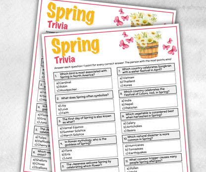 Spring Trivia, Spring Activity, Trivia Questions, Game For Seniors, Garden Party Spring Break, Family Game Night, Group Game, kid adult teen-Holidays -TheHustlingCatLady-Party Games