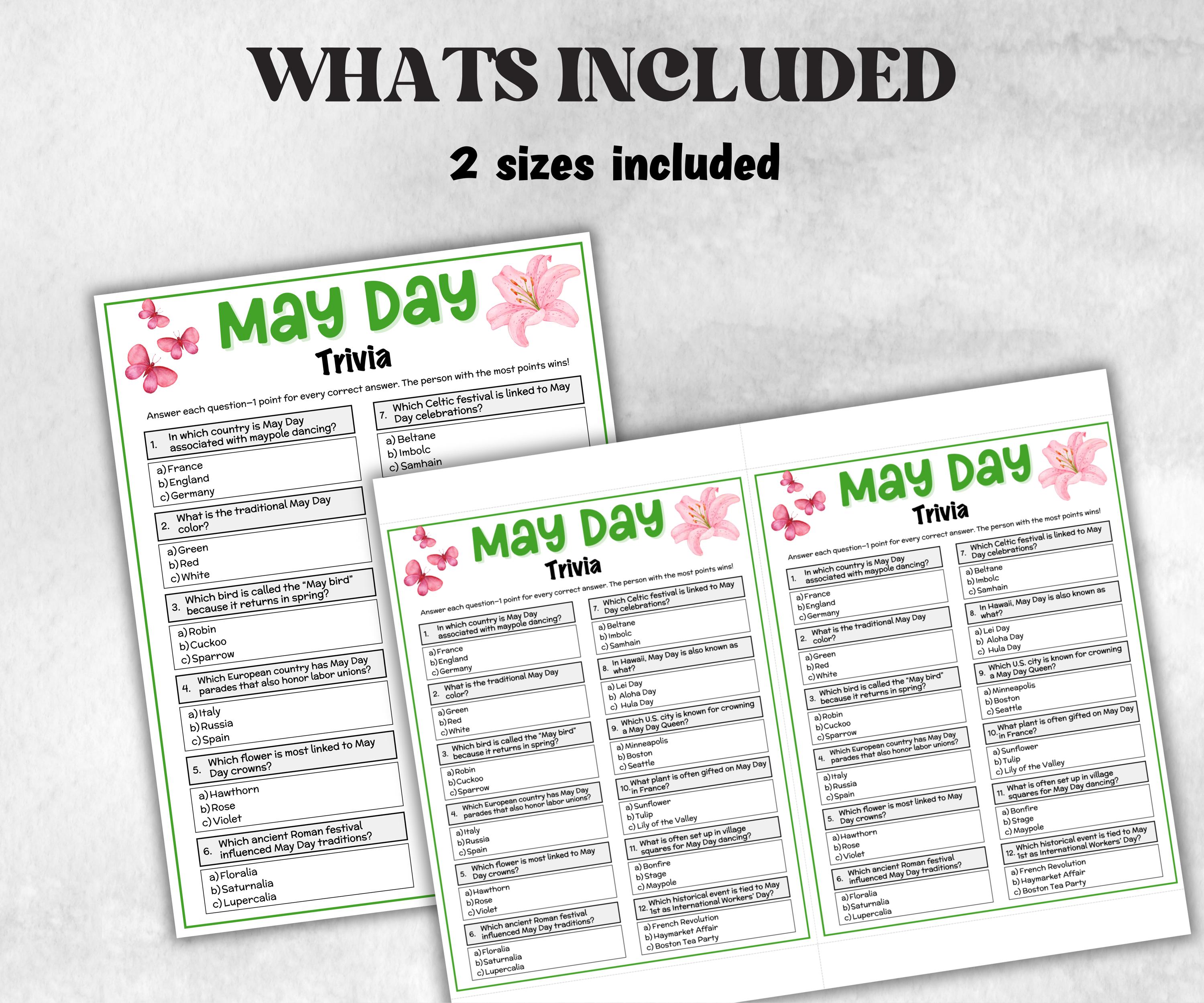 May Day Trivia, Spring Activity, Trivia Question, Game For Seniors, Garden Party Spring Break, Family Game Night, Group Game, kid adult teen-Holidays -TheHustlingCatLady-Party Games
