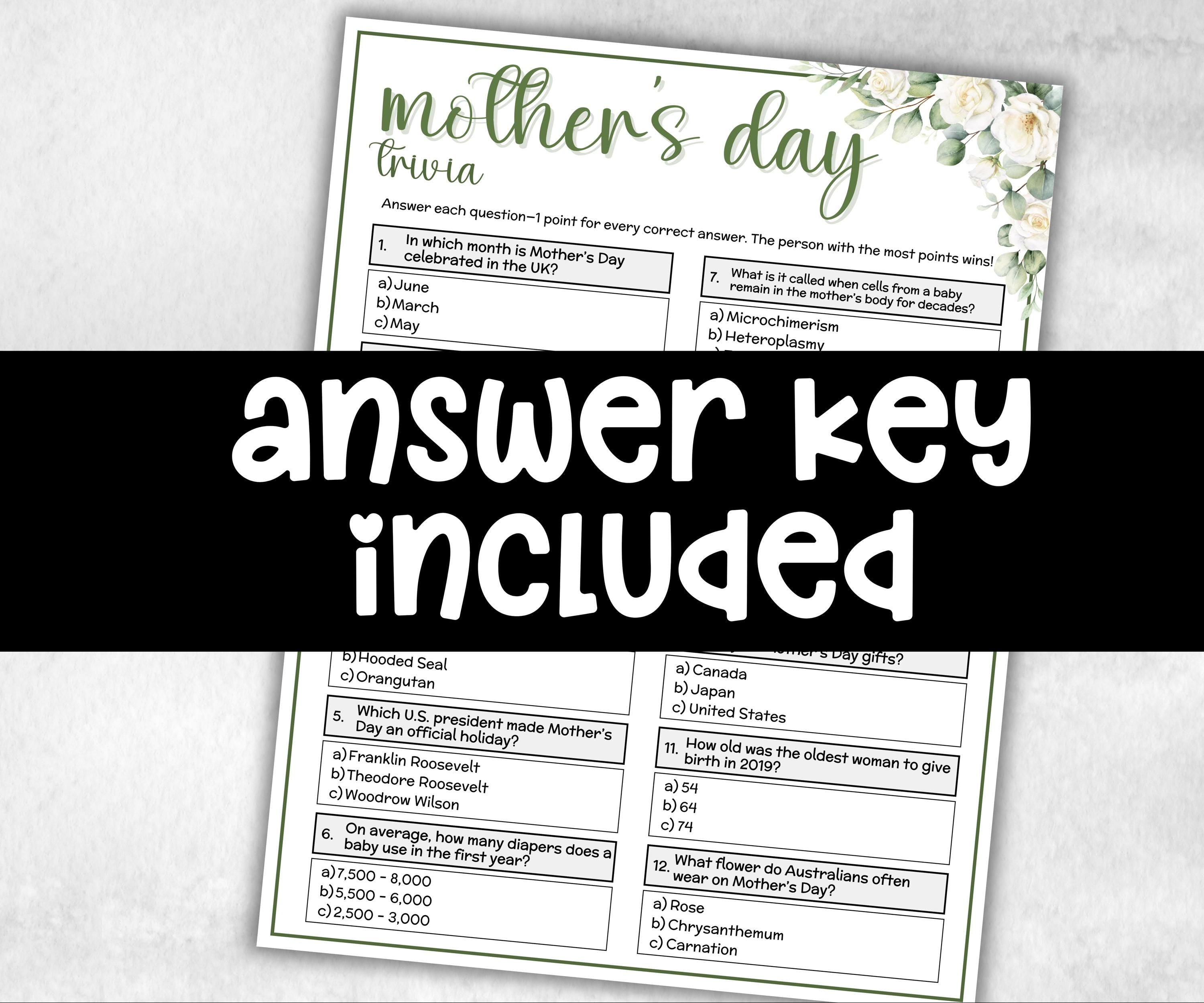 Mother's Day Trivia, Family Game Night, Group Game, kid adult teen, Mom Mama Aunt Grandma Grandmom ideas, mothers day birthday gift, trivia-Holidays -TheHustlingCatLady-Party Games