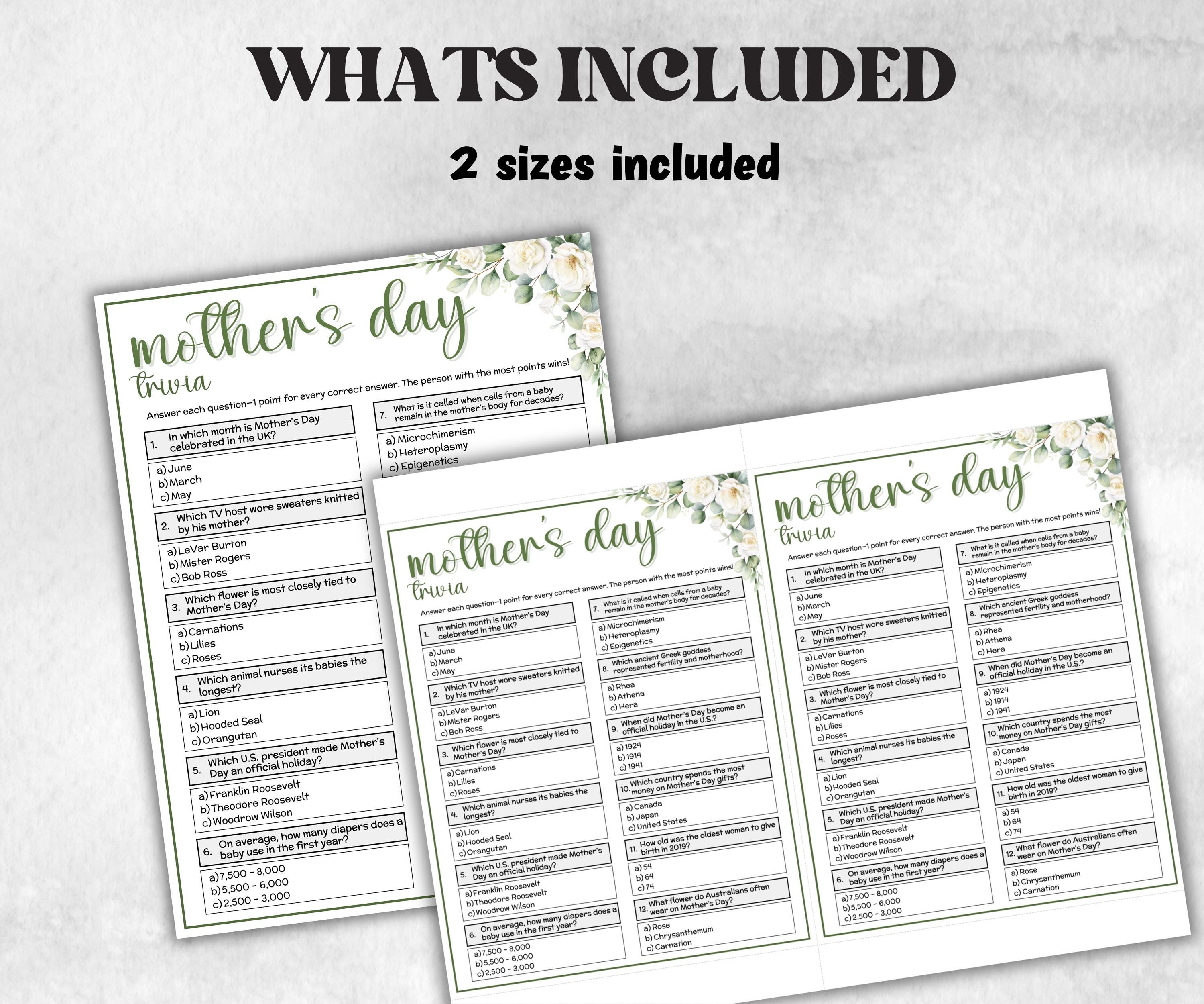 Mother's Day Trivia, Family Game Night, Group Game, kid adult teen, Mom Mama Aunt Grandma Grandmom ideas, mothers day birthday gift, trivia-Holidays -TheHustlingCatLady-Party Games