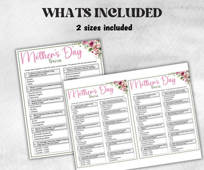 Printable Mother's Day Trivia, Family Game Night, Group Game, kid adult teen, Mom Mama Aunt Grandma Grandmom idea, mothers day birthday gift-Holidays -TheHustlingCatLady-Party Games