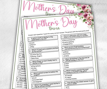 Printable Mother's Day Trivia, Family Game Night, Group Game, kid adult teen, Mom Mama Aunt Grandma Grandmom idea, mothers day birthday gift-Holidays -TheHustlingCatLady-Party Games