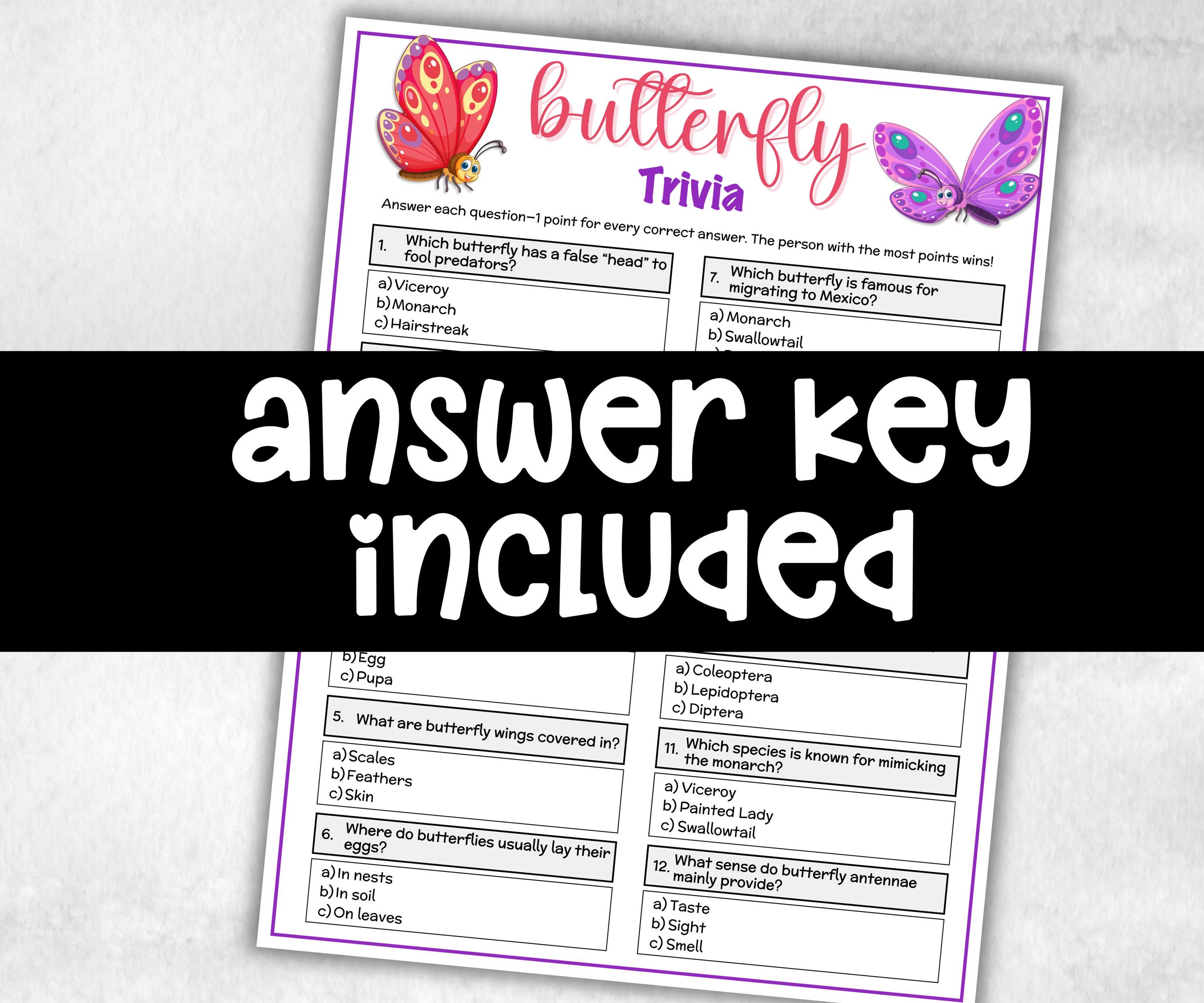 Butterfly Trivia, Spring Activity, Trivia Questions, Butterfly Baby shower, floral baby game, Floral bridal party, pink purple butterfly-Holidays -TheHustlingCatLady-Party Games