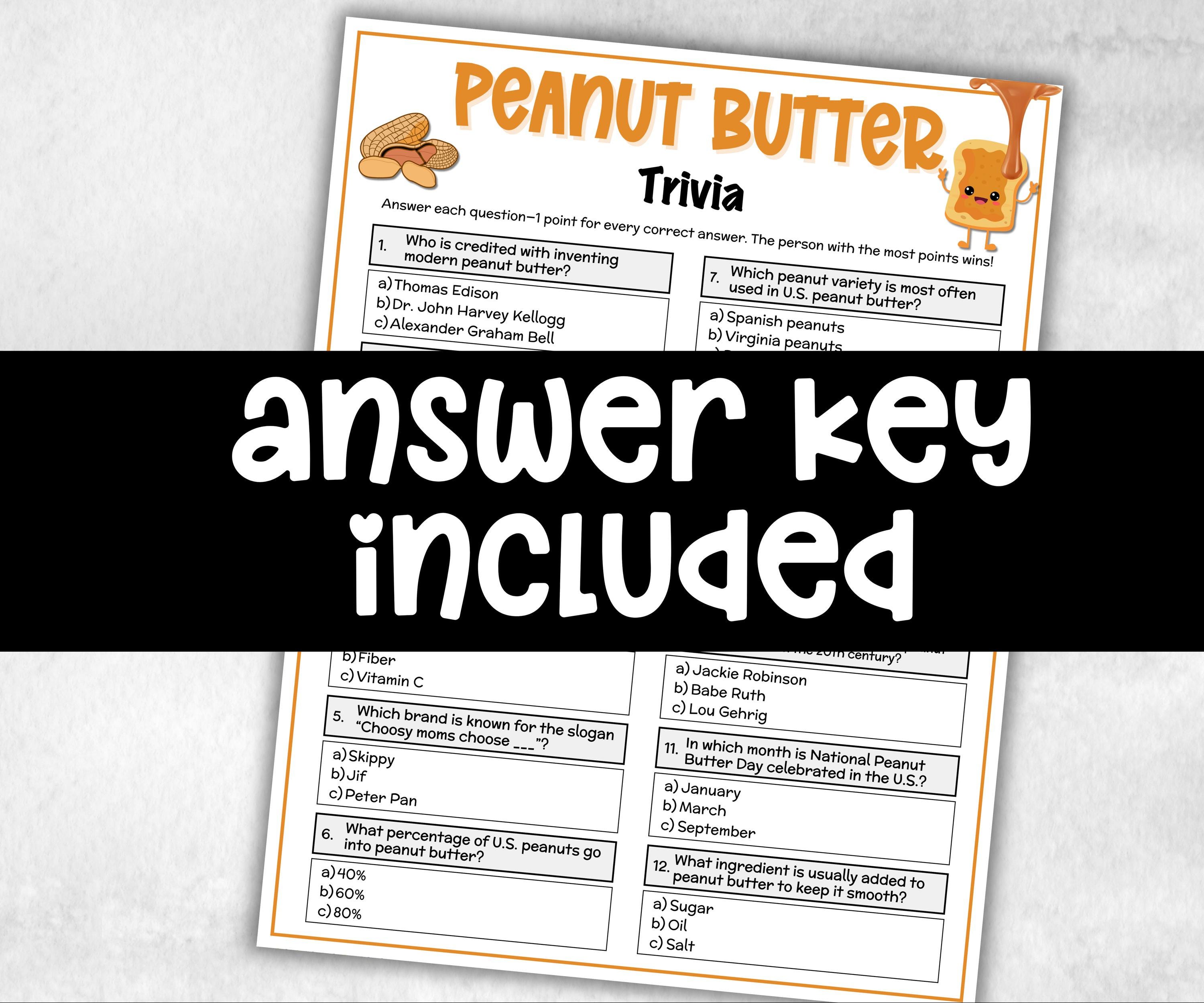 Peanut Butter Trivia Questions, PB&J, Game For Senior, Family Game Night, Group Game, birthday theme, Food And Drink Game, Charity, Pop Quiz-Holidays -TheHustlingCatLady-Party Games