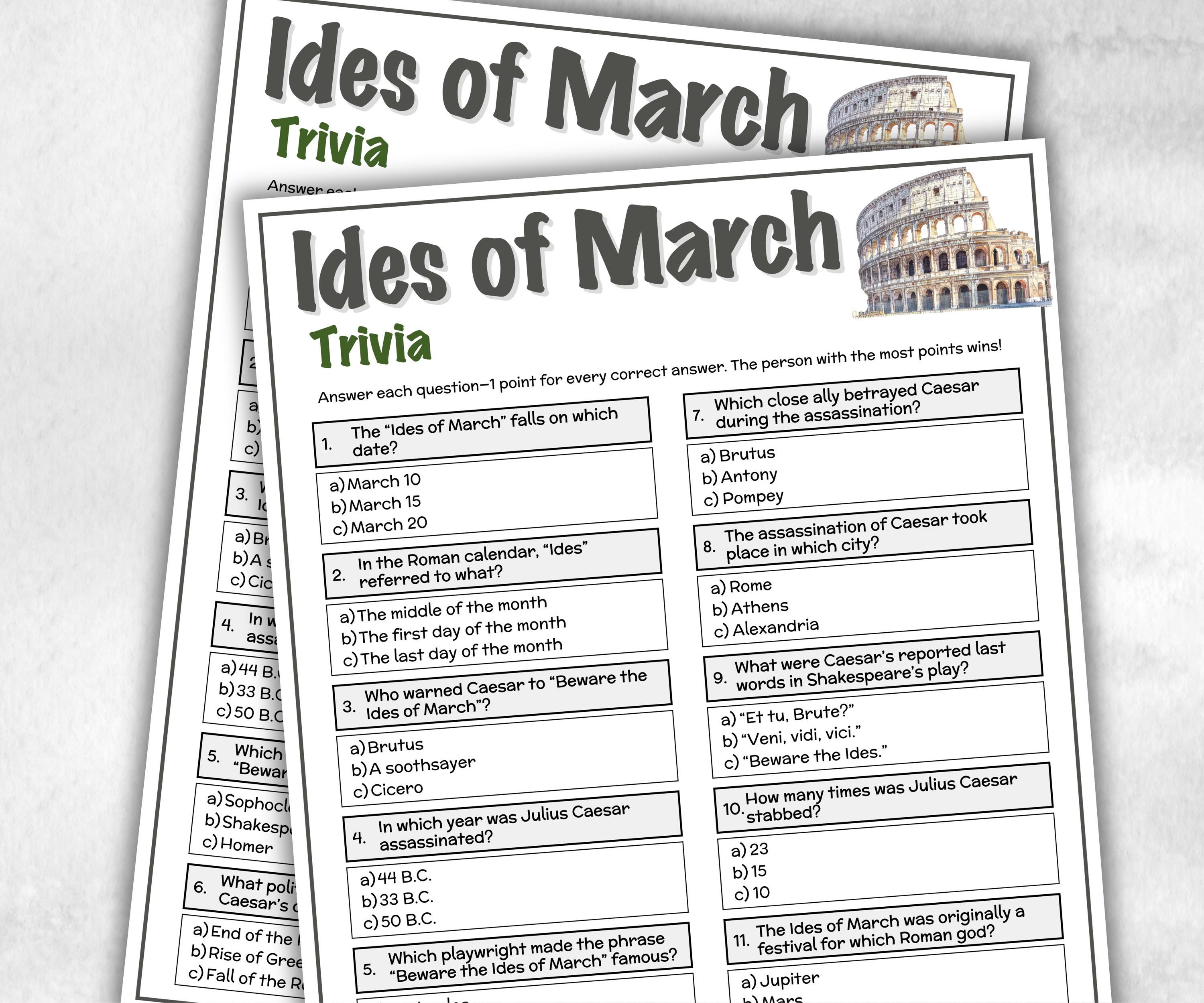 Ides of march Trivia, Family Game Night, English teacher Quiz, Group Game, kid adult teen senior, team building, fun family activity, school-Holidays -TheHustlingCatLady-Party Games