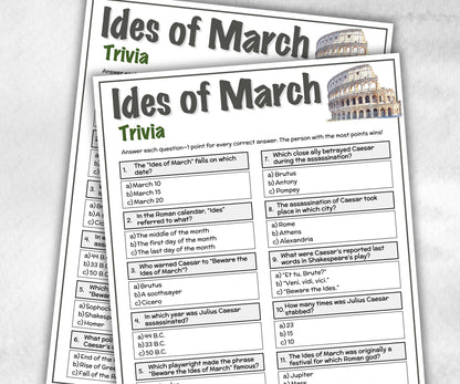Ides of march Trivia, Family Game Night, English teacher Quiz, Group Game, kid adult teen senior, team building, fun family activity, school-Holidays -TheHustlingCatLady-Party Games