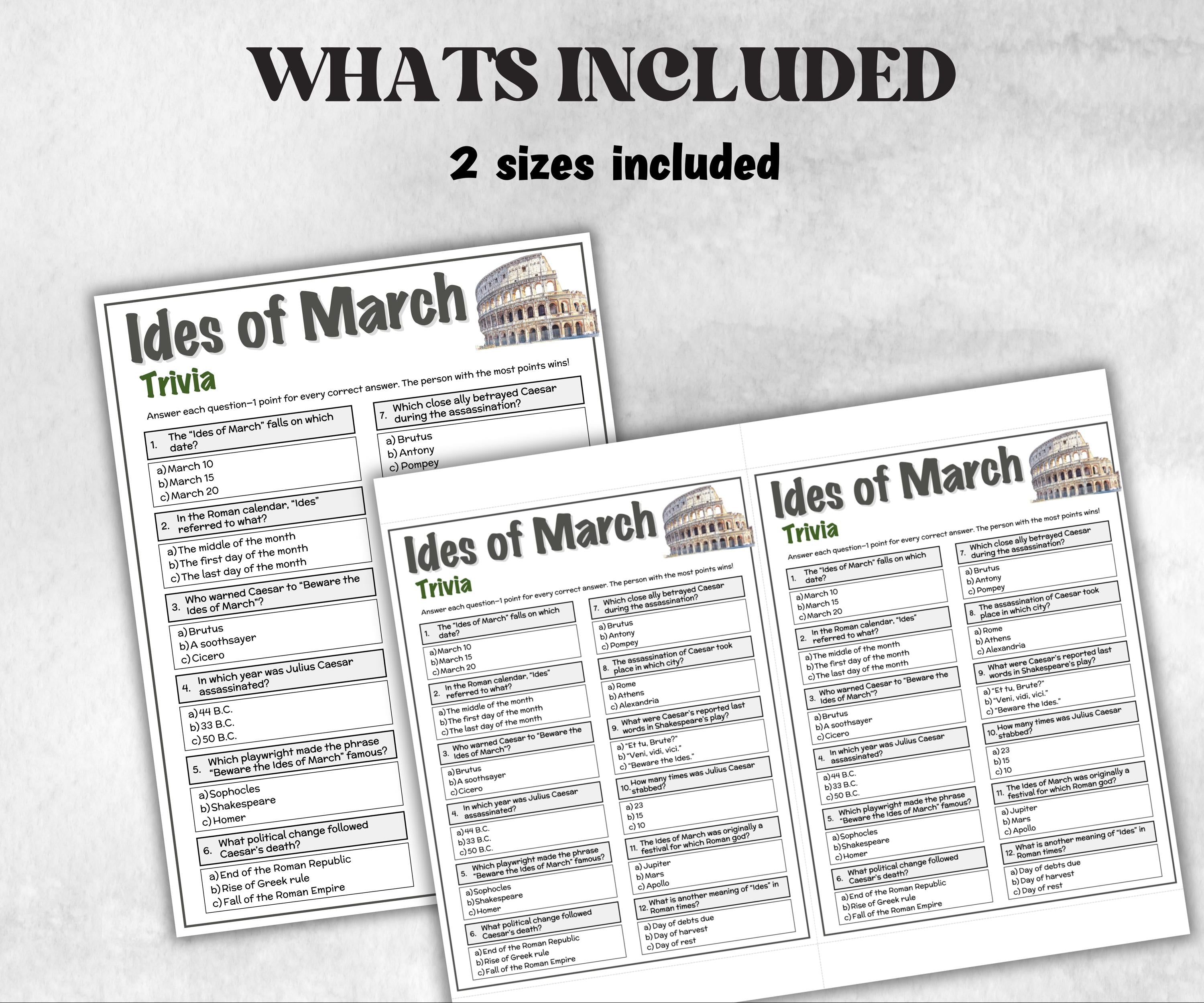 Ides of march Trivia, Family Game Night, English teacher Quiz, Group Game, kid adult teen senior, team building, fun family activity, school-Holidays -TheHustlingCatLady-Party Games