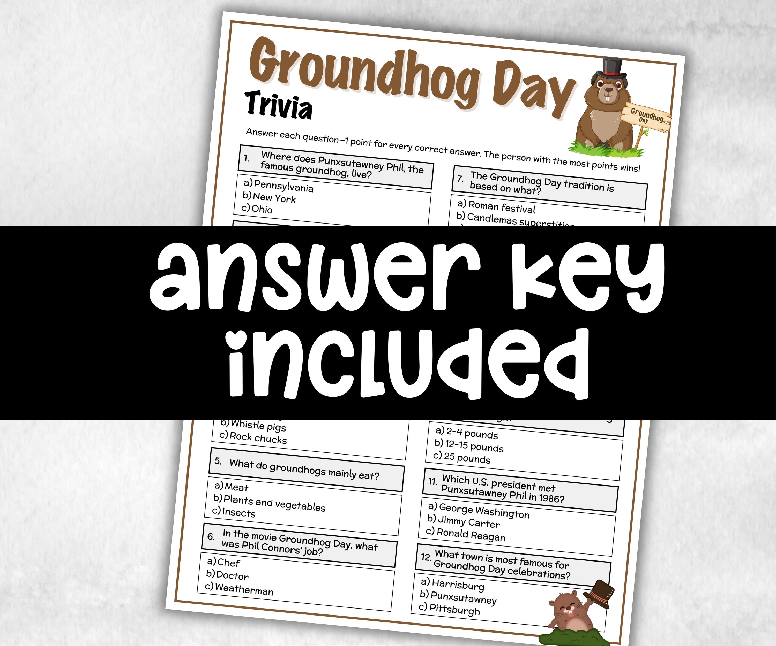 Groundhog Day Trivia, Groundhog Day Party Games, Family Game Night, Punxsutawney Phil, Trivia Questions, Trivia Game Night, Games For Senior-Holidays -TheHustlingCatLady-Party Games