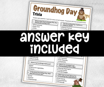 Groundhog Day Trivia, Groundhog Day Party Games, Family Game Night, Punxsutawney Phil, Trivia Questions, Trivia Game Night, Games For Senior-Holidays -TheHustlingCatLady-Party Games