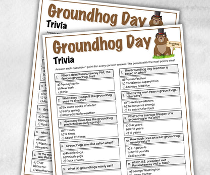 Groundhog Day Trivia, Groundhog Day Party Games, Family Game Night, Punxsutawney Phil, Trivia Questions, Trivia Game Night, Games For Senior-Holidays -TheHustlingCatLady-Party Games