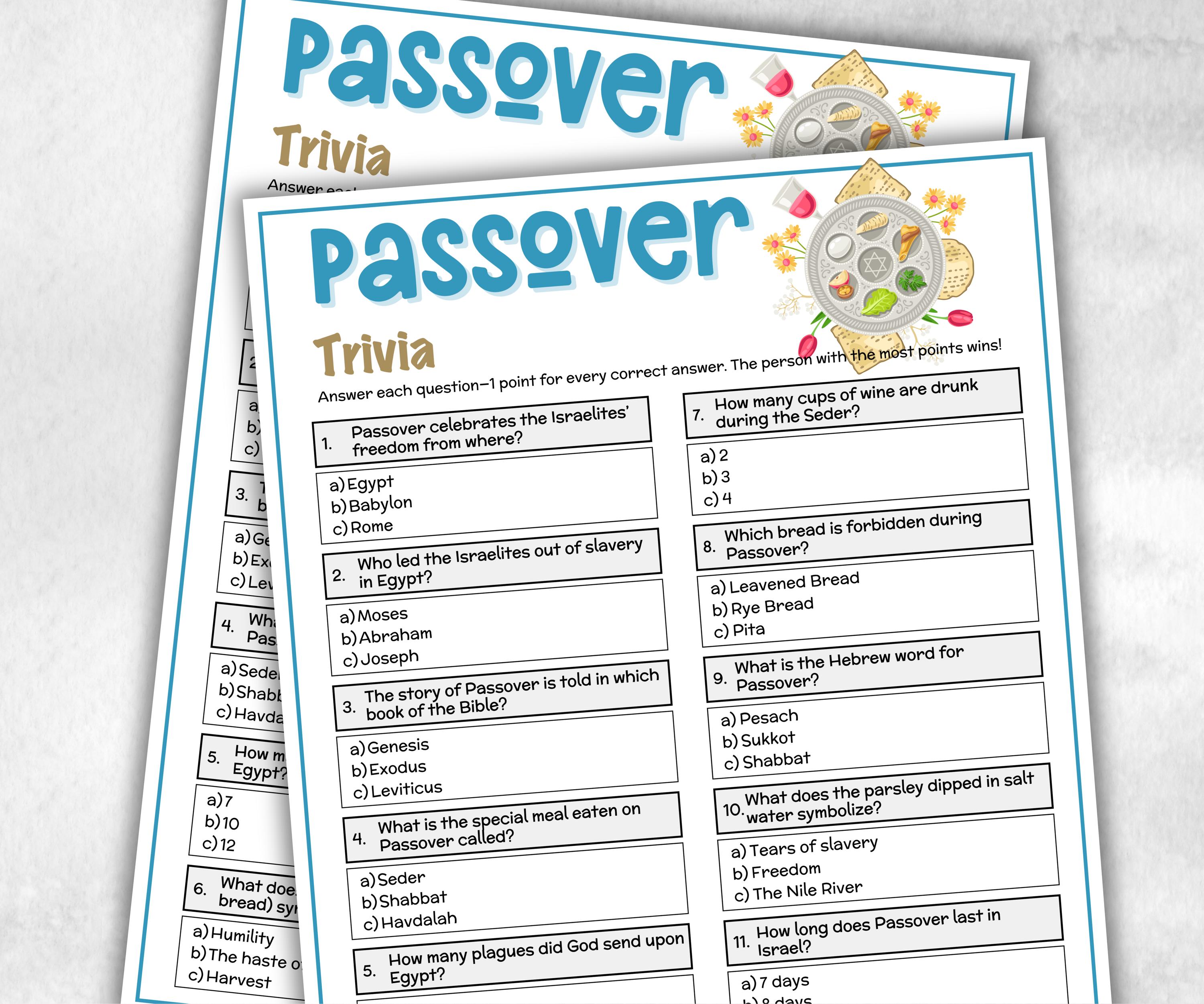 Passover Trivia, Passover Jewish Sedar Party, Jewish Holiday Quiz, Classroom Activity, homeschool activity, Hebrew School Game, family game-Holidays -TheHustlingCatLady-Party Games