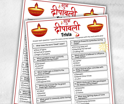 Diwali Trivia, Diwali Printable, Festival Of Lights, Indian Desi Party, Work Party, Diwali Game Adult, kid adult teen senior family activity-Holidays -TheHustlingCatLady-Party Games