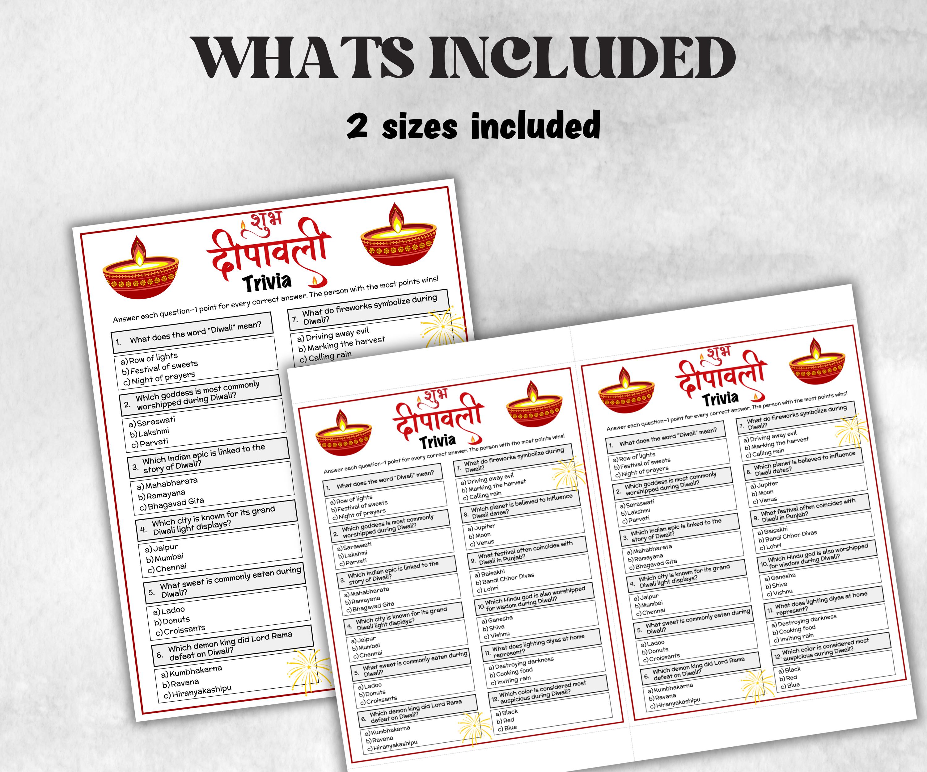 Diwali Trivia, Diwali Printable, Festival Of Lights, Indian Desi Party, Work Party, Diwali Game Adult, kid adult teen senior family activity-Holidays -TheHustlingCatLady-Party Games