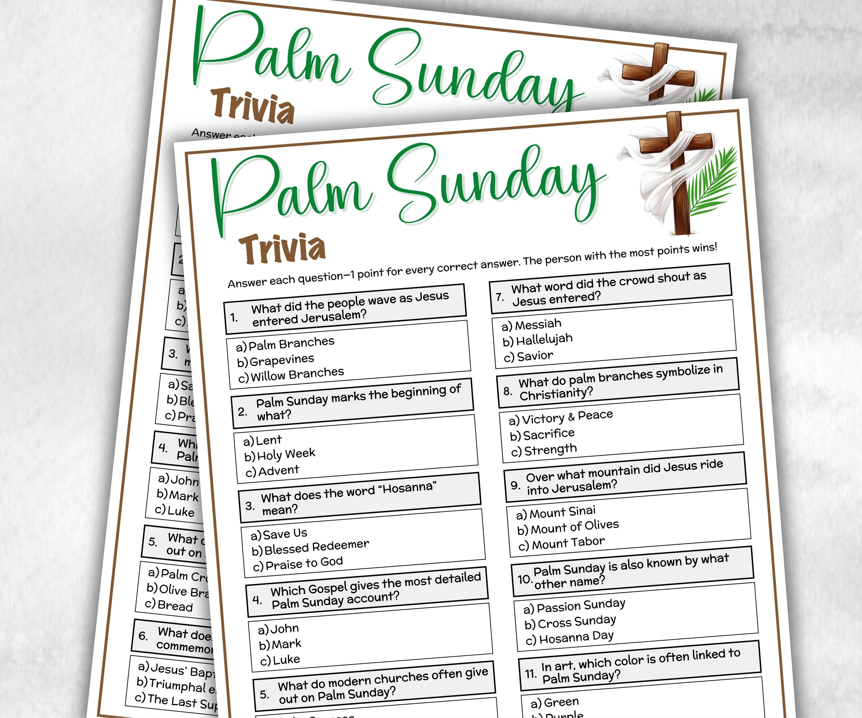 Printable Palm Sunday Trivia, Classroom Riddles, Church Fundraiser, Adult Teen church Icebreaker game, Easter Trivia Game, Holy Week Game-Office Supplies -TheHustlingCatLady-Party Games